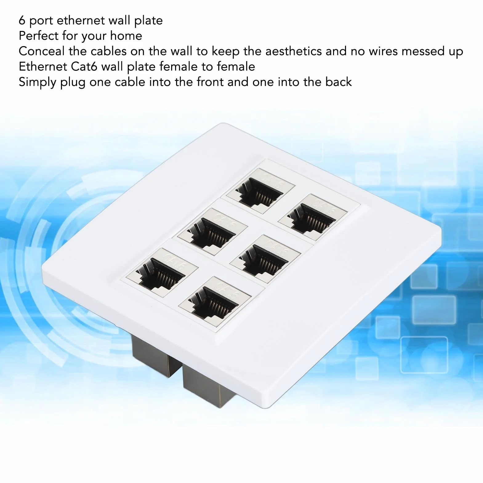 Placa de Pared Ethernet Cat 6 de 6 Puertos, Placa de Pared con Conector Keystone CAT6 de 86 X 86 Mm, Placa de Pared Ethernet Cat 6 de 6 Puertos, Hembra a Hembra Desmontable