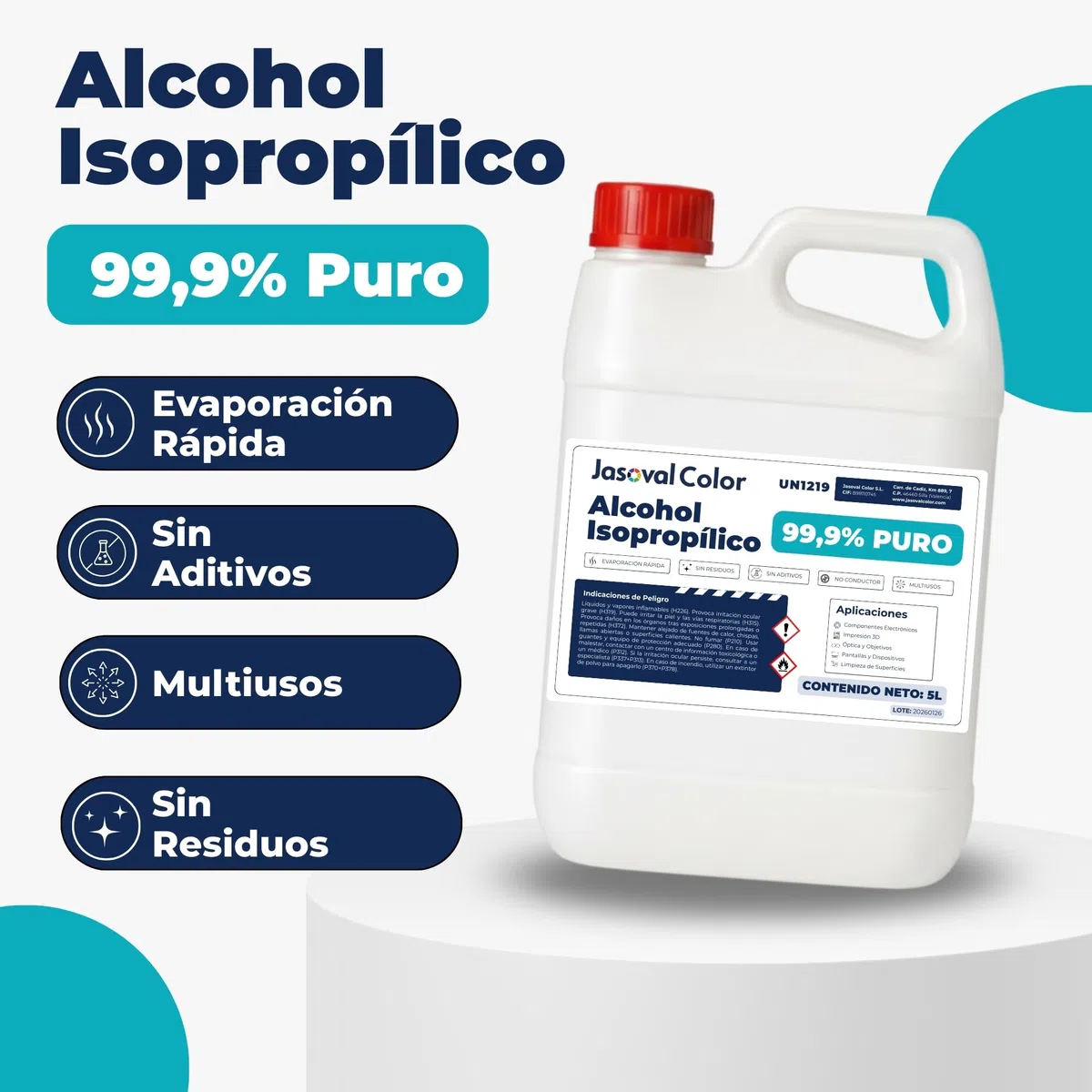 Alcohol Isopropílico 99,9% 5L de Alta Pureza - Kit con Spray, Embudo y Guantes para Limpiar Componentes Electrónicos, Impresión 3D, Pantallas y Superficies - Isopropyl Alcohol