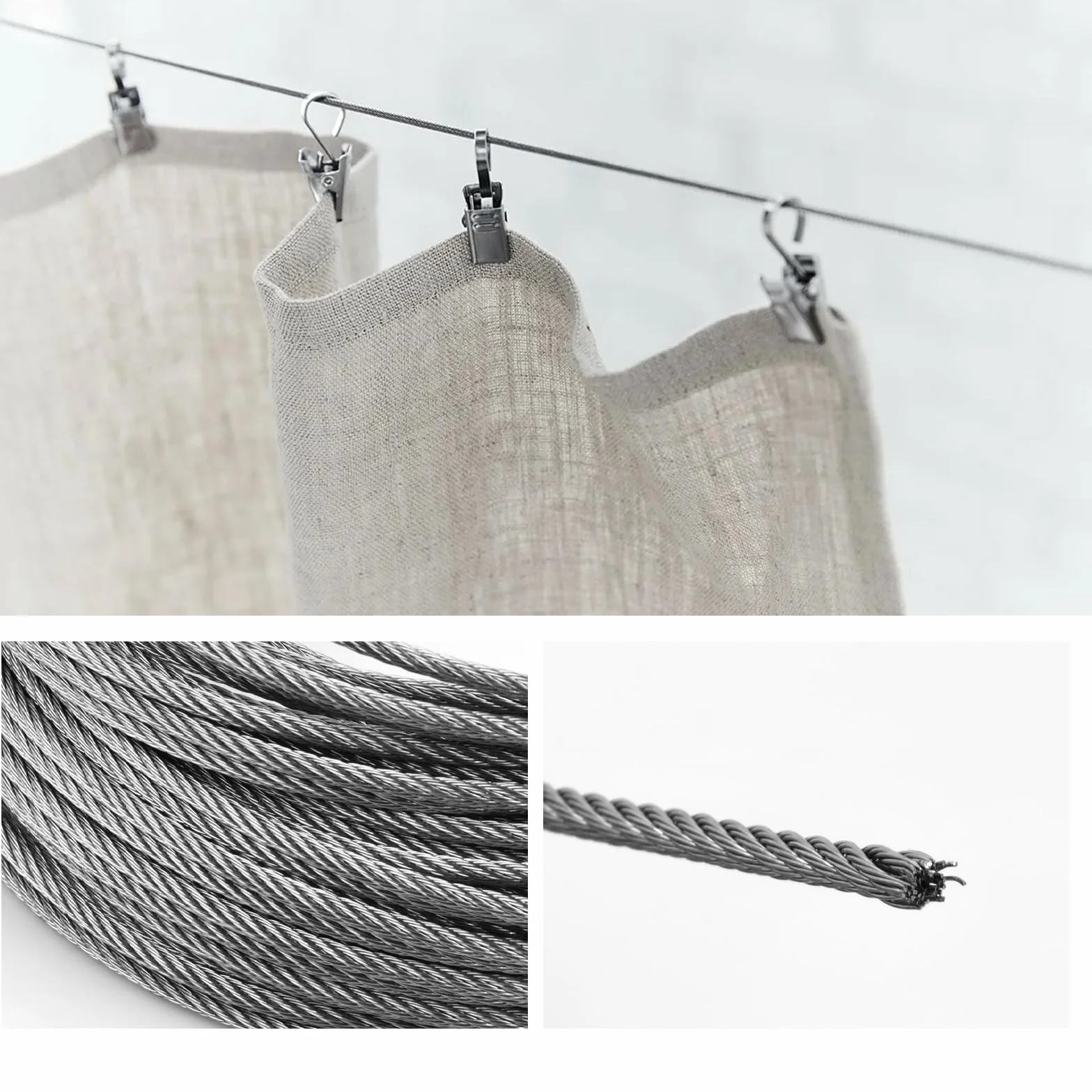 Cable de Acero Inoxidable 20m, Cuerda de Alambre 5mm 7x7 para Jardín, Manualidades, Proyectos de Bricolaje, Uso Exterior General