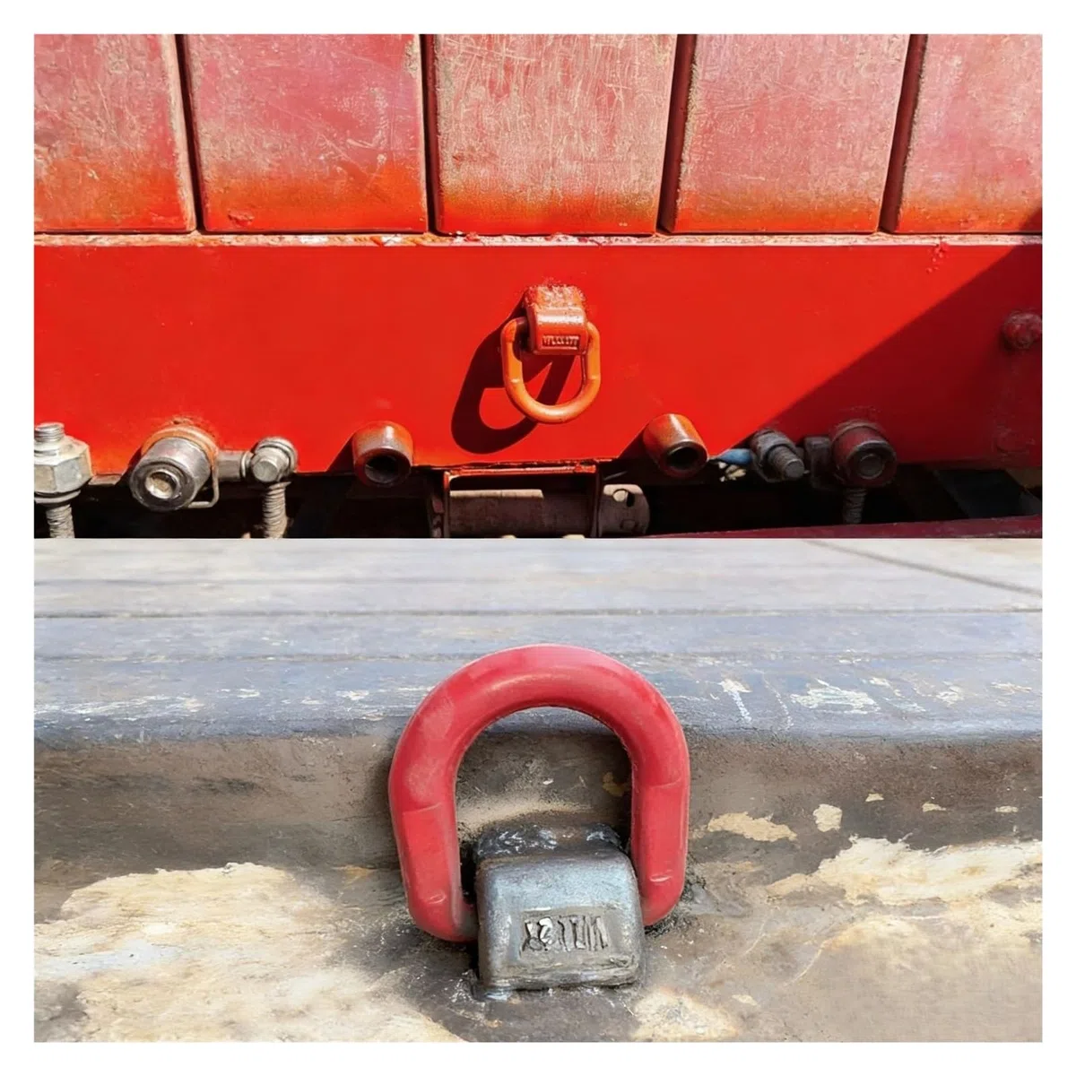 Punto de elevación con anillo en D soldado alta resistencia, amarre forjado acero aleación G80 for soldadura, tracción lateral y carga, anclaje industrial(2T)