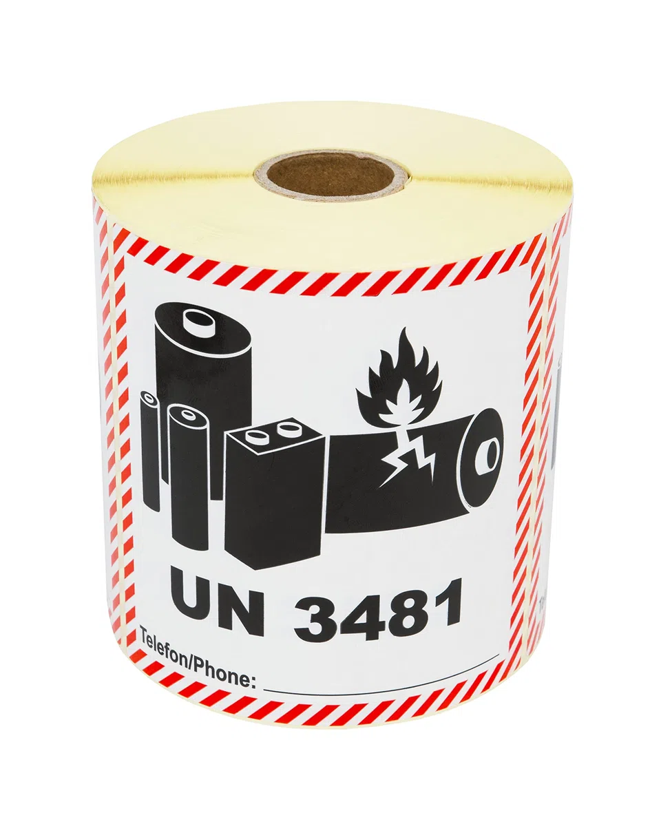 Pegatinas, pegatinas de mercancías peligrosas UN 3481, contiene baterías de iones de litio, 500 unidades, 100 x 100 mm, etiquetas autoadhesivas, etiquetas de envío, etiquetas autoadhesivas