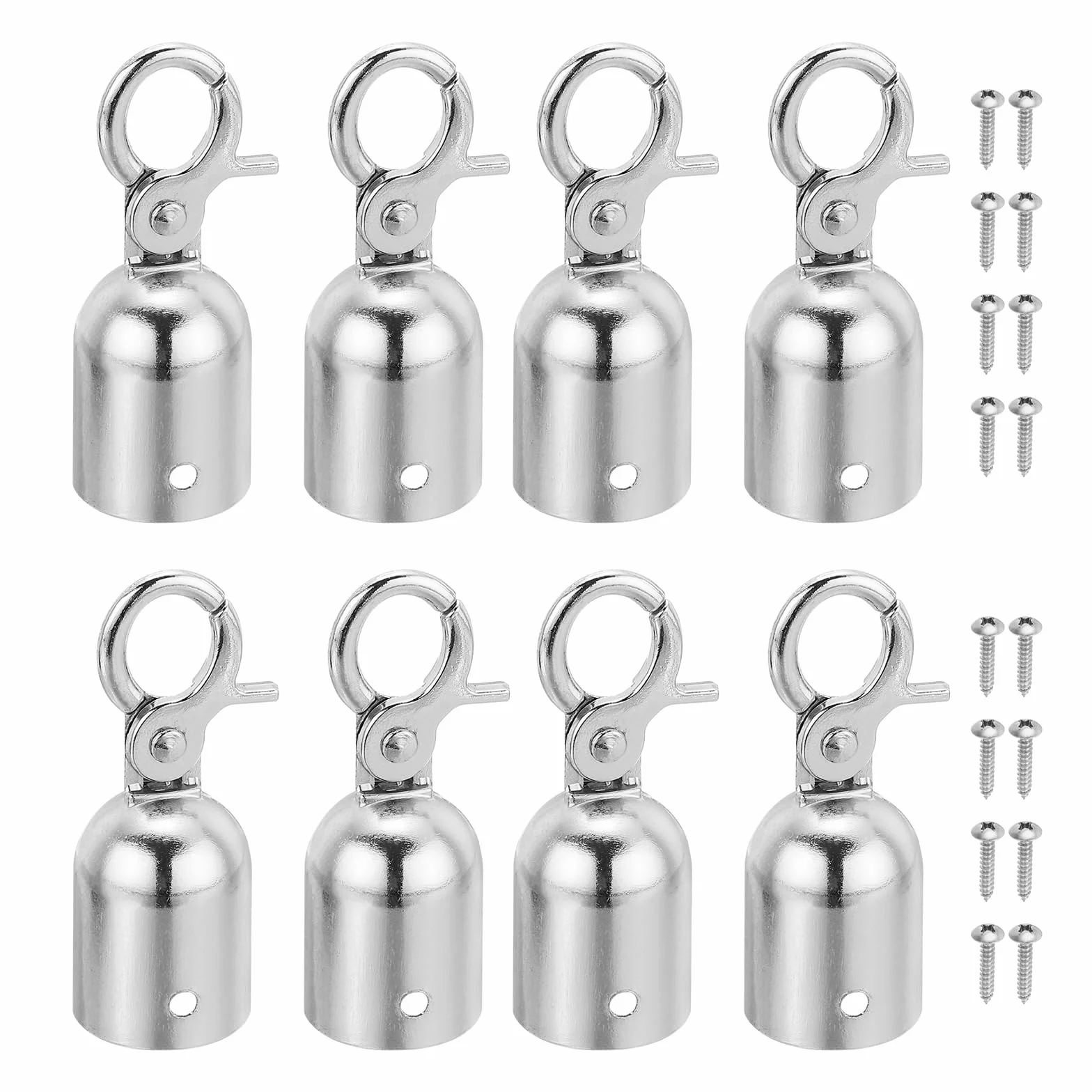 PATIKIL Topes Para Cuerda De Balaustrada De 1.1" X 3", Paquete De 8 Tapones Para Extremos De Cuerda Con Ganchos Rápidos Para Control De Multitudes Divisor De Colores, Plateado