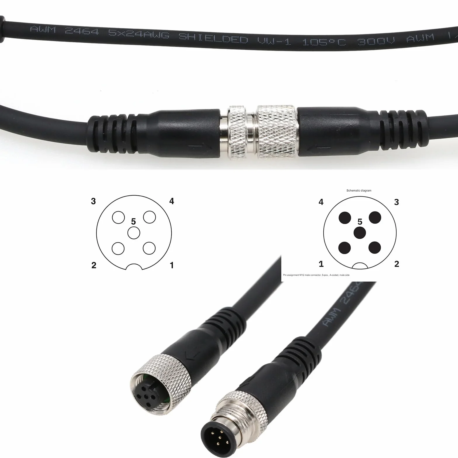 HangTon Cable M12 codificado 5 pinos macho a hembra para automatización de controles industriales, red DeviceNet y CANopen, enlace IO, Profibus 2m