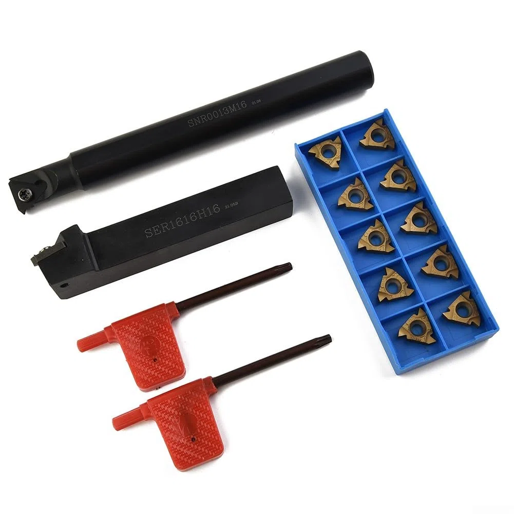 ZYNCUE Soporte para herramientas de roscado de torno SER1616H16 + soporte SNR0013M16 + 5 insertos de carburo 16ER AG60 + 5 insertos de carburo 16IR AG60 con 2 llaves