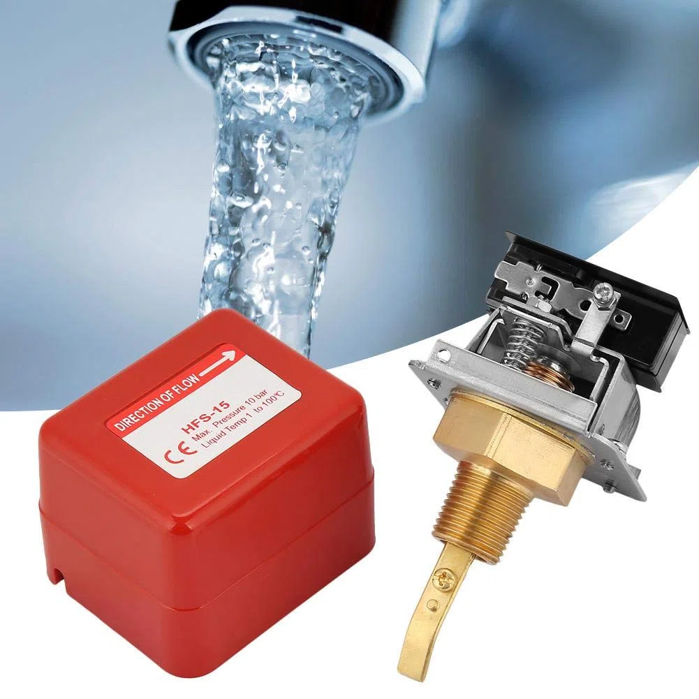 Interruptor de flujo, conexión de rosca ajustable de 1/2 pulgada Contactos SPDT Interruptor de válvula de flujo de paleta de agua Controlador de flujo 1.0Mpa para aire acondicionado, etc(Rojo)