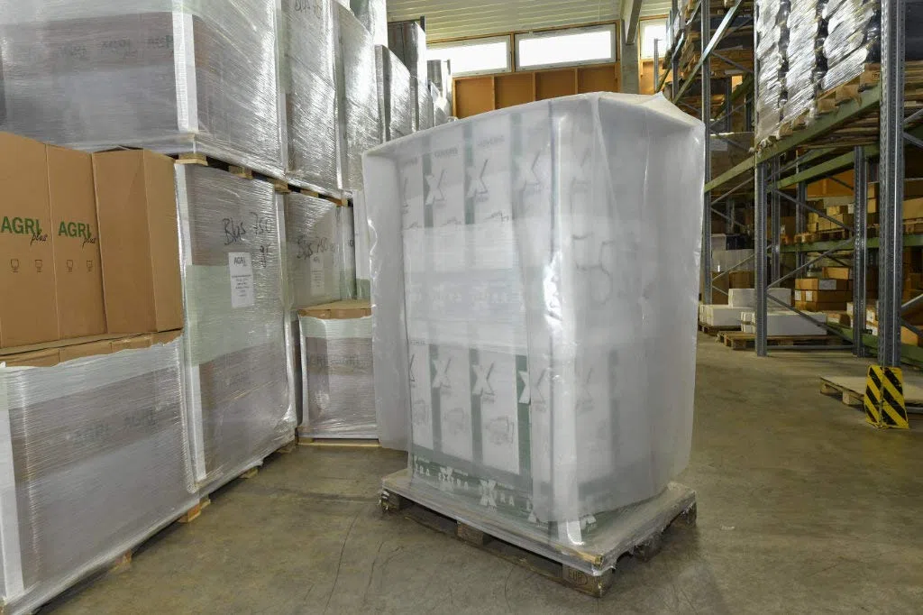 Juego de 10 fundas termorretráctiles para palés europeos + caja de rejilla para palés europeos de hasta 1,25 m de altura [1250 + 850 x 1800 mm] muy estable + fuerte [125 my] transparente e impermeable