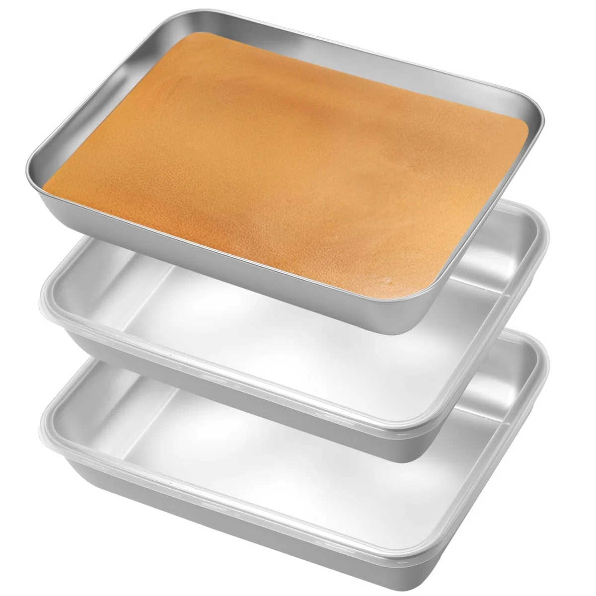 3 Piezas Bandejas para Empanar, Bandejas Acero Inoxidable para el Rebozado, Bandeja para Empanizar de Horno Metálica Rectangular para Empanizar Rebanadas de Carne Pescado (25,5 x 20 x 5,5 cm)
