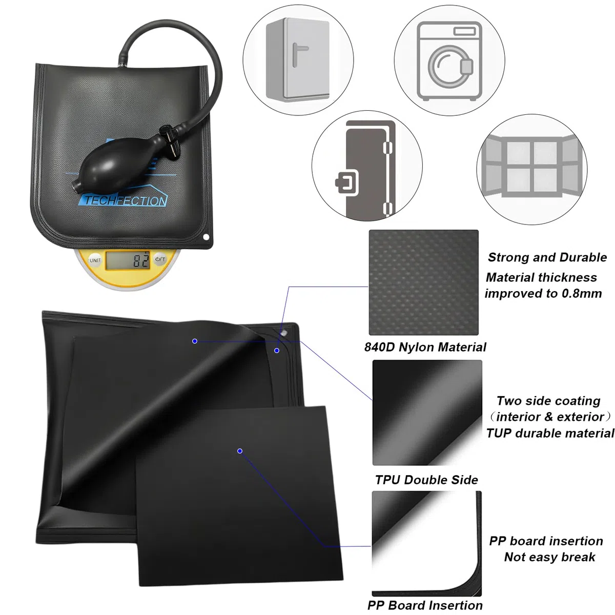 6PCS Cuña de Aire de Bomba Elevación Air Wedge Pump Herramienta de Alineación de Marcos de Ventanas para Levantar Muebles Y Instalación De Puertas Y Reparación De Automóviles con Bolsa Almacenamiento
