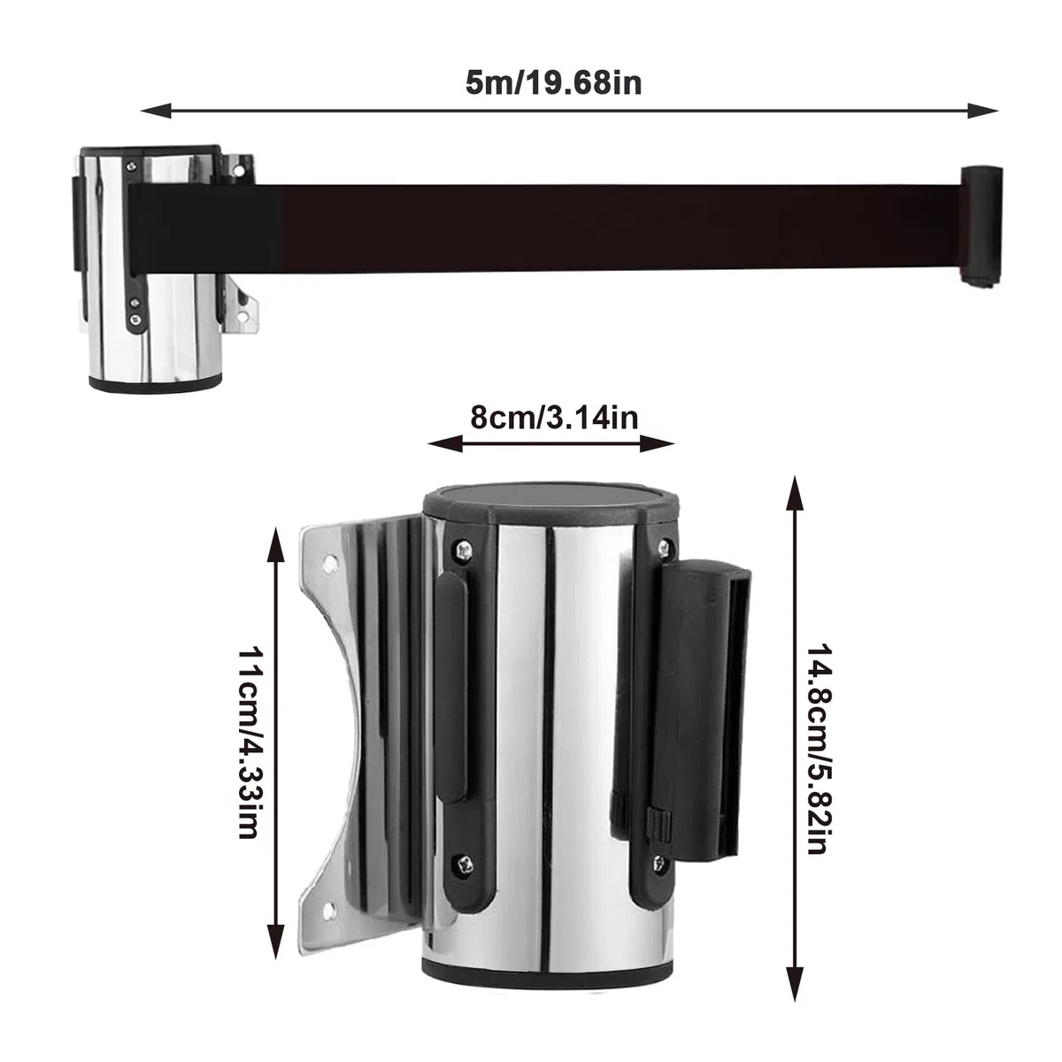 Cinta Separadora 5M Cinta Separadora Extensible Barrera Retractil Montaje en Pared Cintas Separadoras Crowd Control Cinta Seguridad