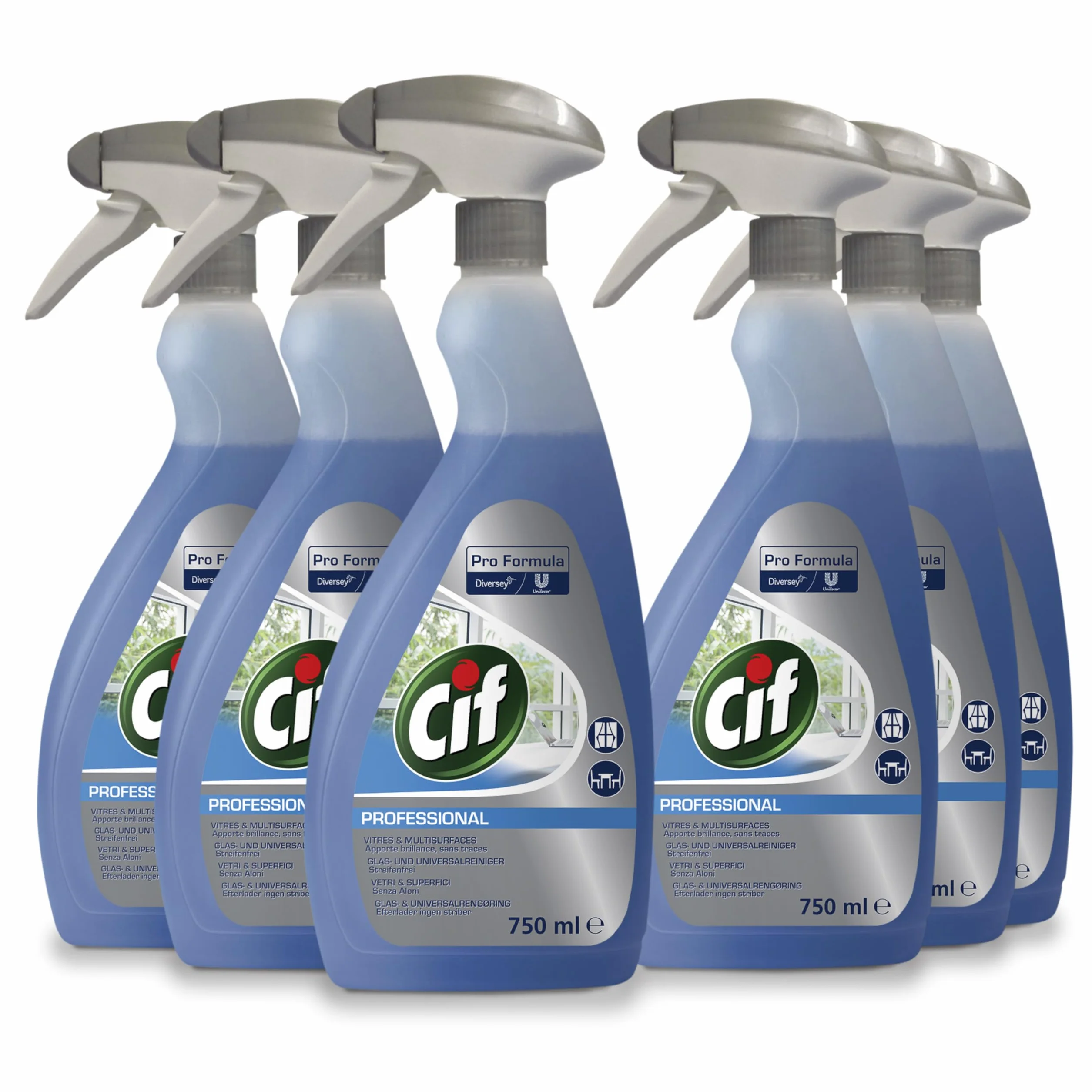 Diversey Cif - Limpiador profesional de cristal, 750 ml, elimina la suciedad, la suciedad y los dedos