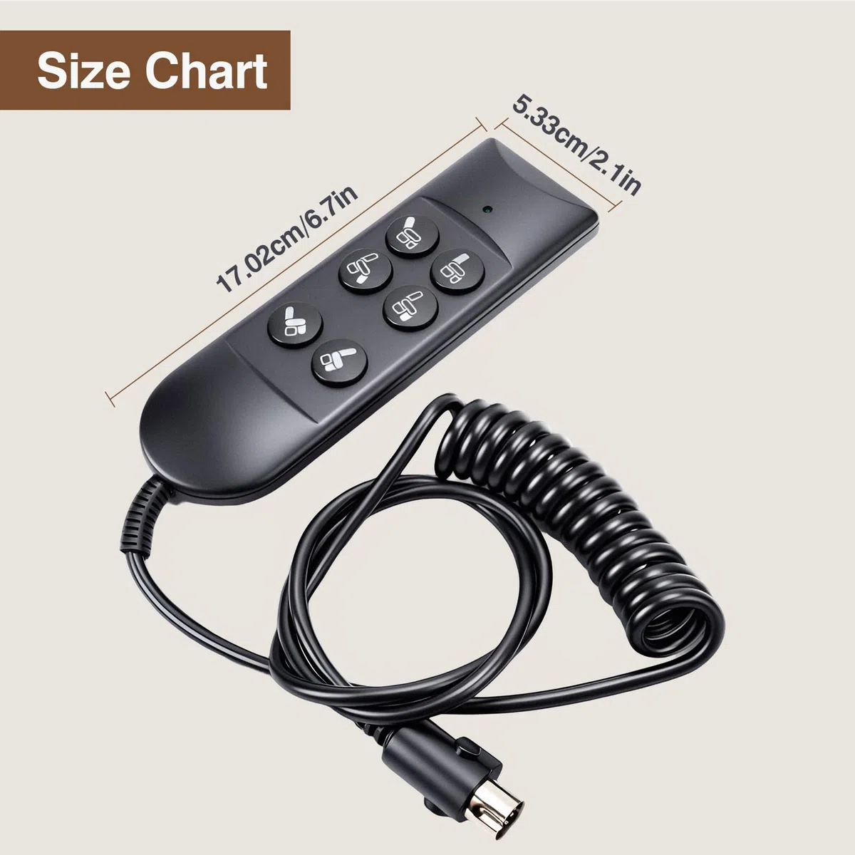 Yosoo Health Gear Mando a Distancia De 6 Teclas Y 5 Pines con Cable De Carga con Resorte, Controlador Eléctrico para Sillones Reclinables, Apto para Sofás Motorizados