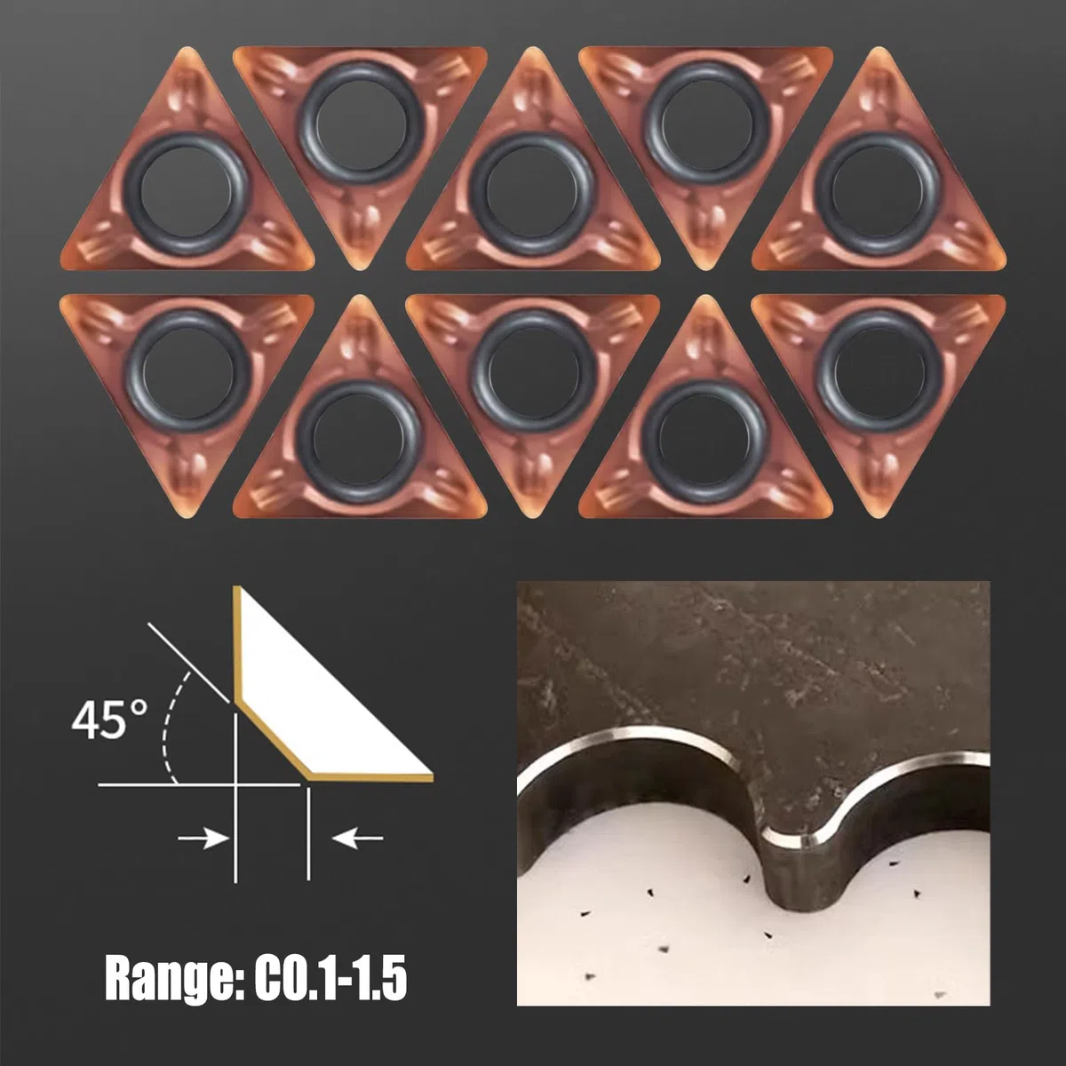 Mini máquina de biselado neumática, portátil de mano, máquina biseladora de aire de arco de 45 grados con cuchillas de repuesto para desbarbado de metal (10 insertos indexables)