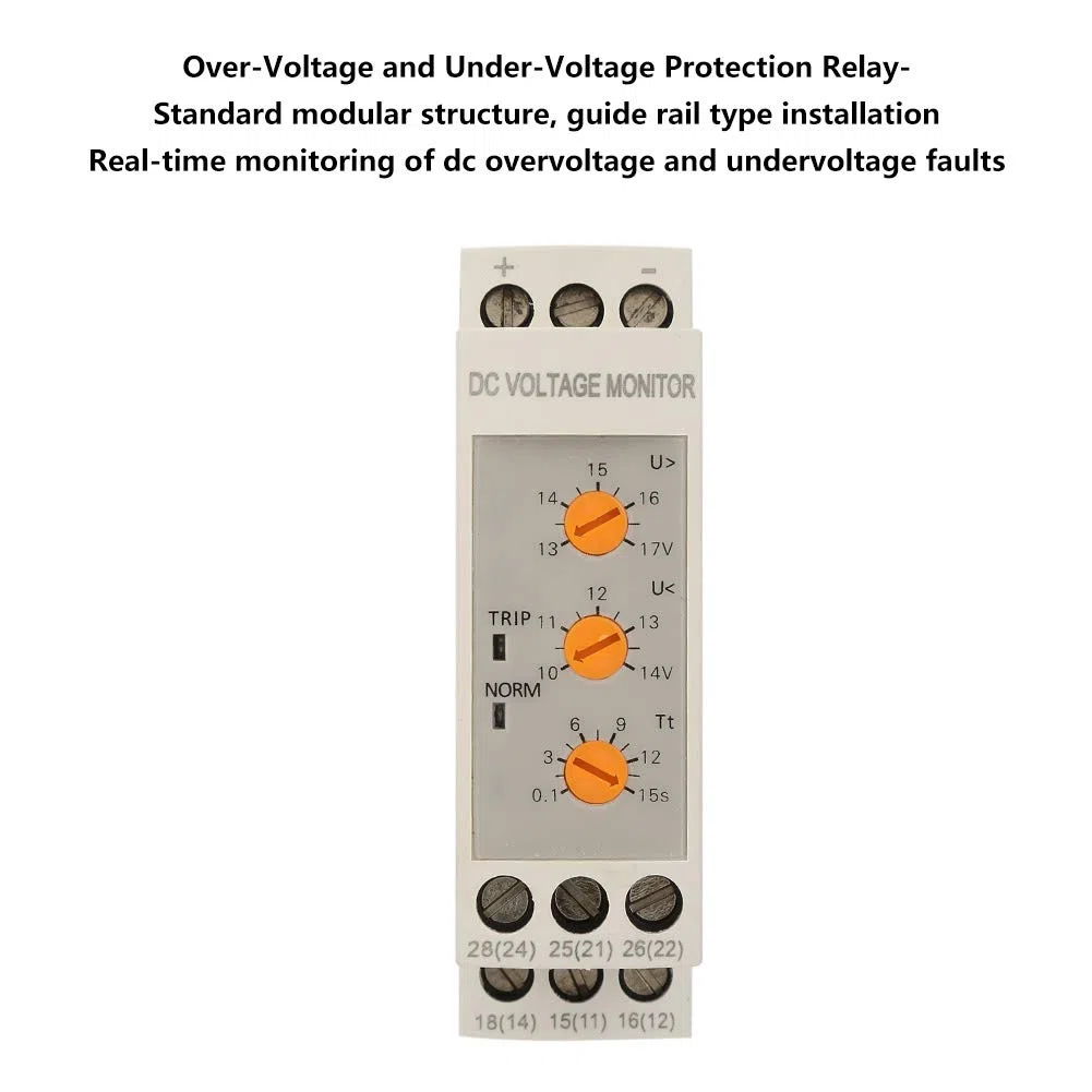 Relé de monitoreo de voltaje DC 12V/24V/36V/48V Relé de protección de sobrevoltaje y bajo voltaje Carril guía de 35MM(DC12V)