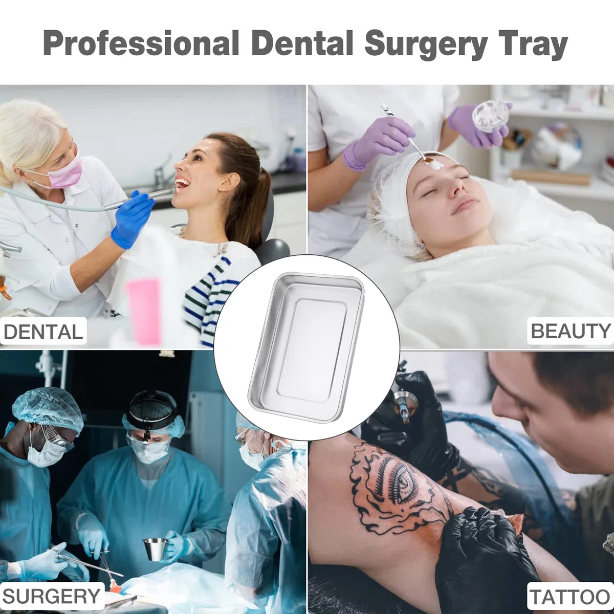 Bandeja de acero inoxidable con tapa, organizador de esterilización médica multifunción, para laboratorio dental y tatuaje, gran soporte para instrumentos quirúrgicos con tapa y asa
