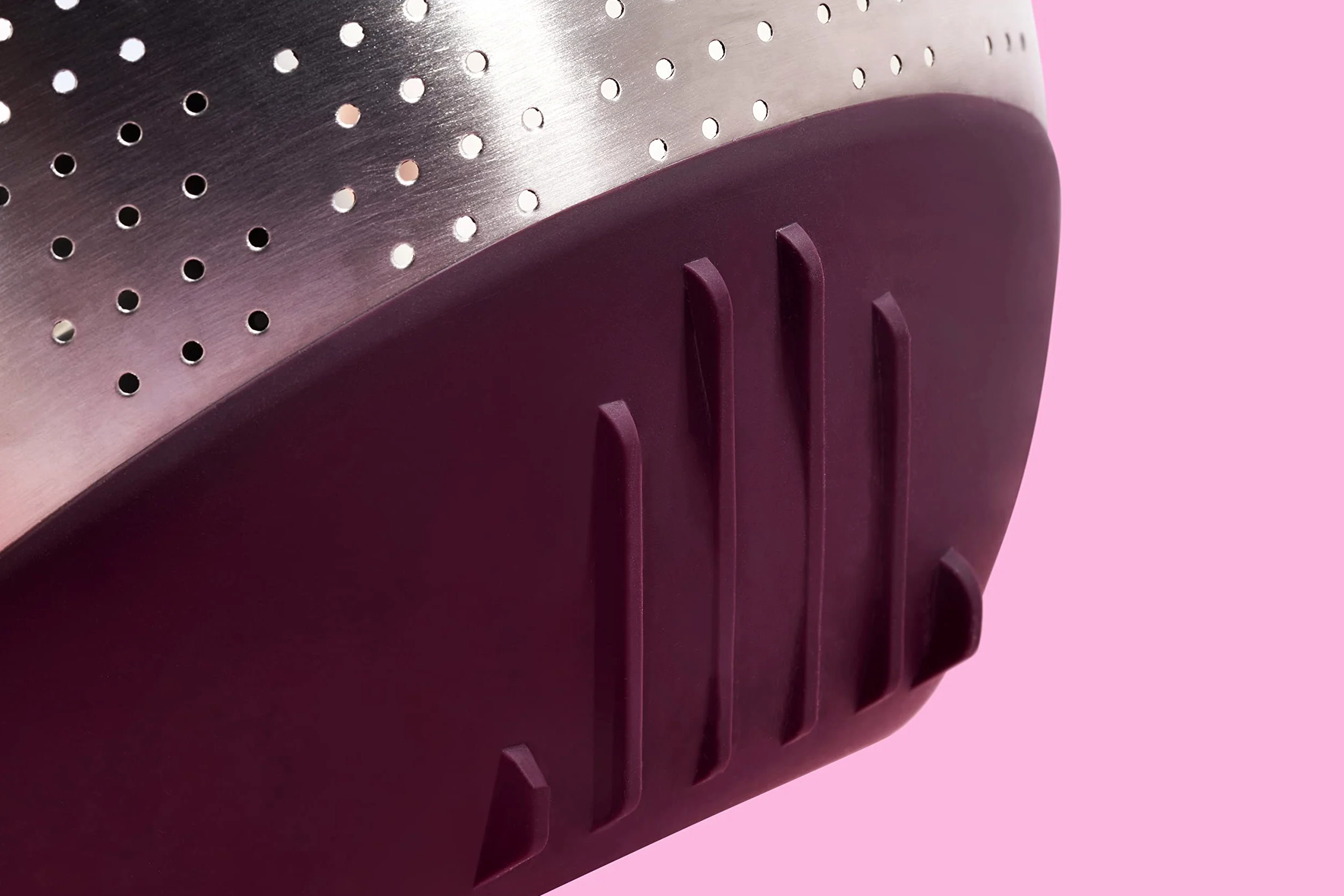 Reishunger Cuenco de lavado de arroz de acero inoxidable (aubergine) – colador para lavar arroz y verduras – Con base de silicona antideslizante