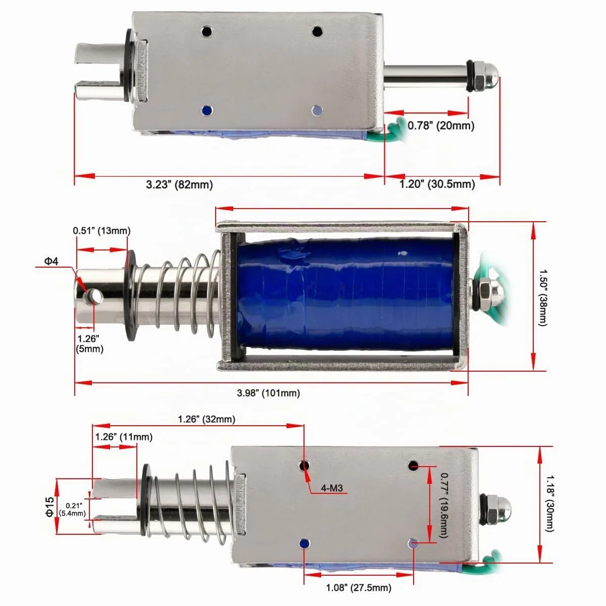 Heschen Electroimán de solenoide, HS-1564B, DC12V 3A, carrera de 20mm, fuerza 60N, tipo Push Pull Tipo, marco abierto, movimiento lineal