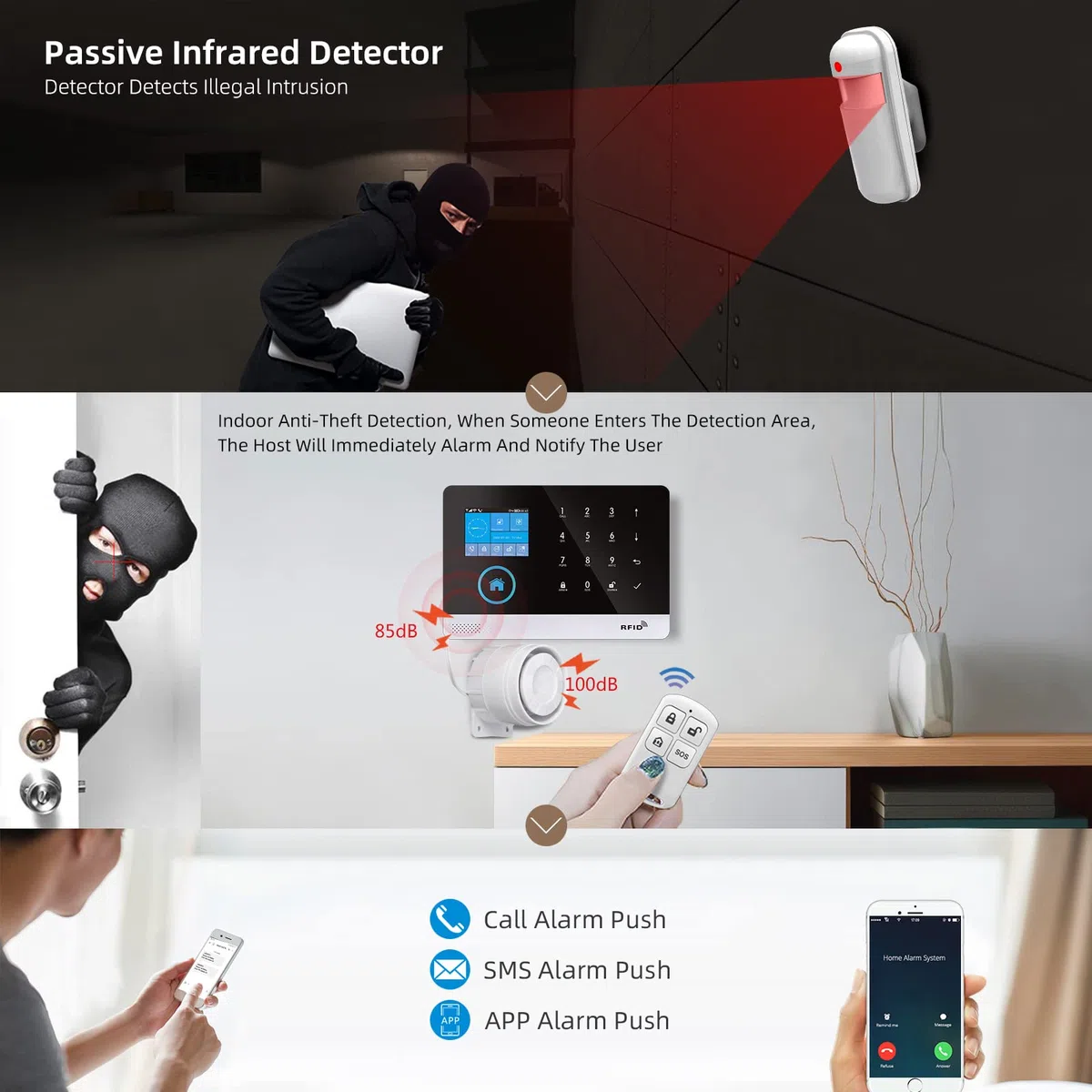 Sensor infrarrojo inteligente de intrusión para el hogar, detector de movimiento PIR antirrobo para PGST 103 105 107 108 109 sistema de alerta antirrobo para el hogar (paquete de 3)