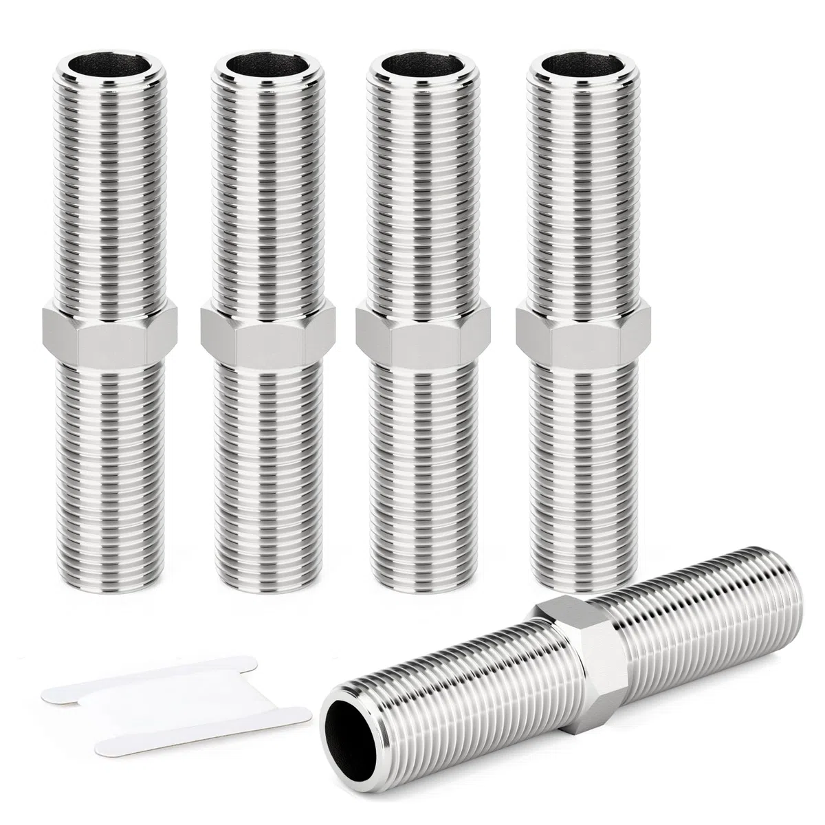 5 piezas de boquilla hexagonal, 1/2" BSP macho x 1/2" BSP macho, accesorios adaptadores para tubos de acero inoxidable 304, conector recto de 100 mm de longitud