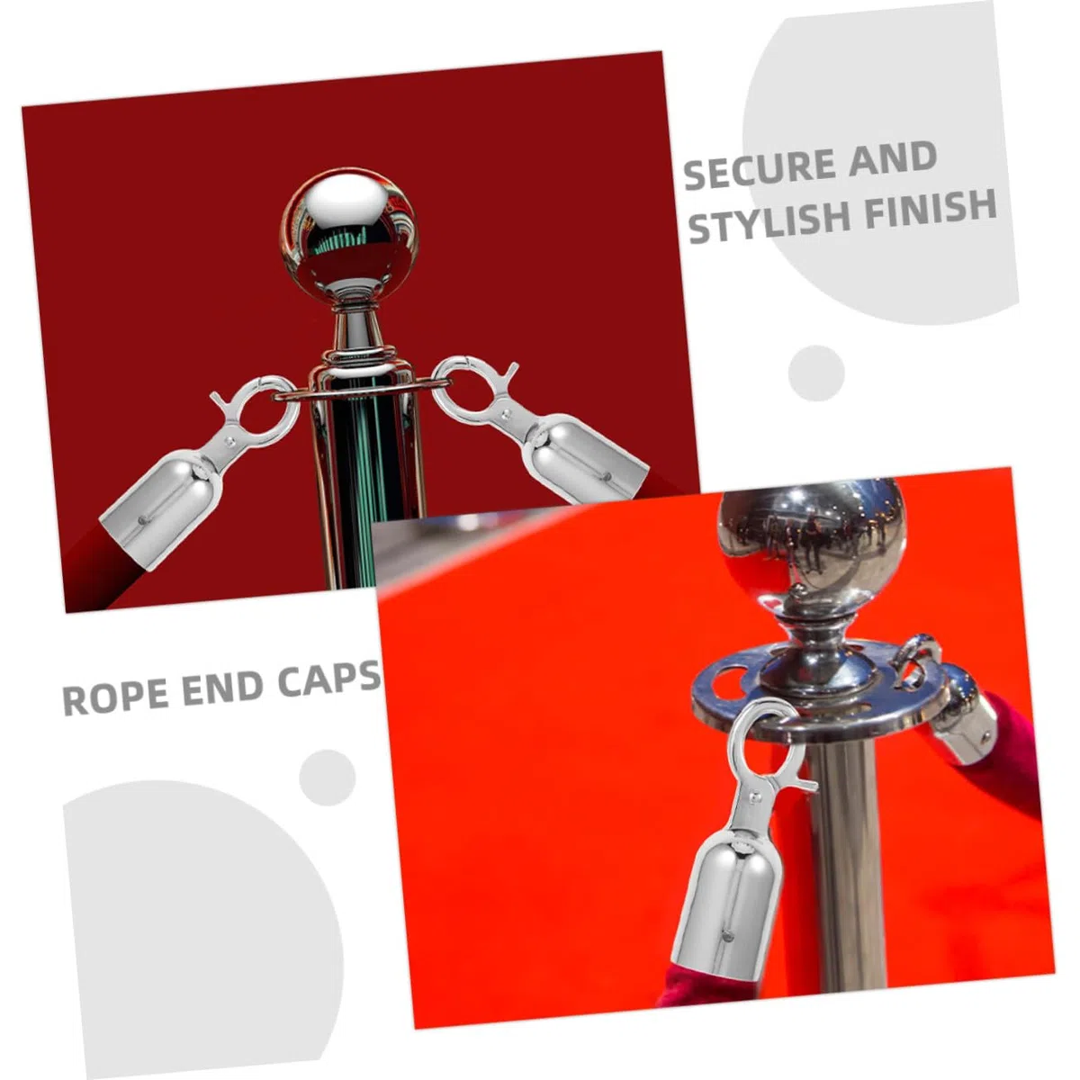 4 tapones de cuerda con ganchos de acero inoxidable topes de extremo para cuerdas de cierre y barandillas, montaje rápido, barrera de seguridad, accesorios para interiores y exteriores