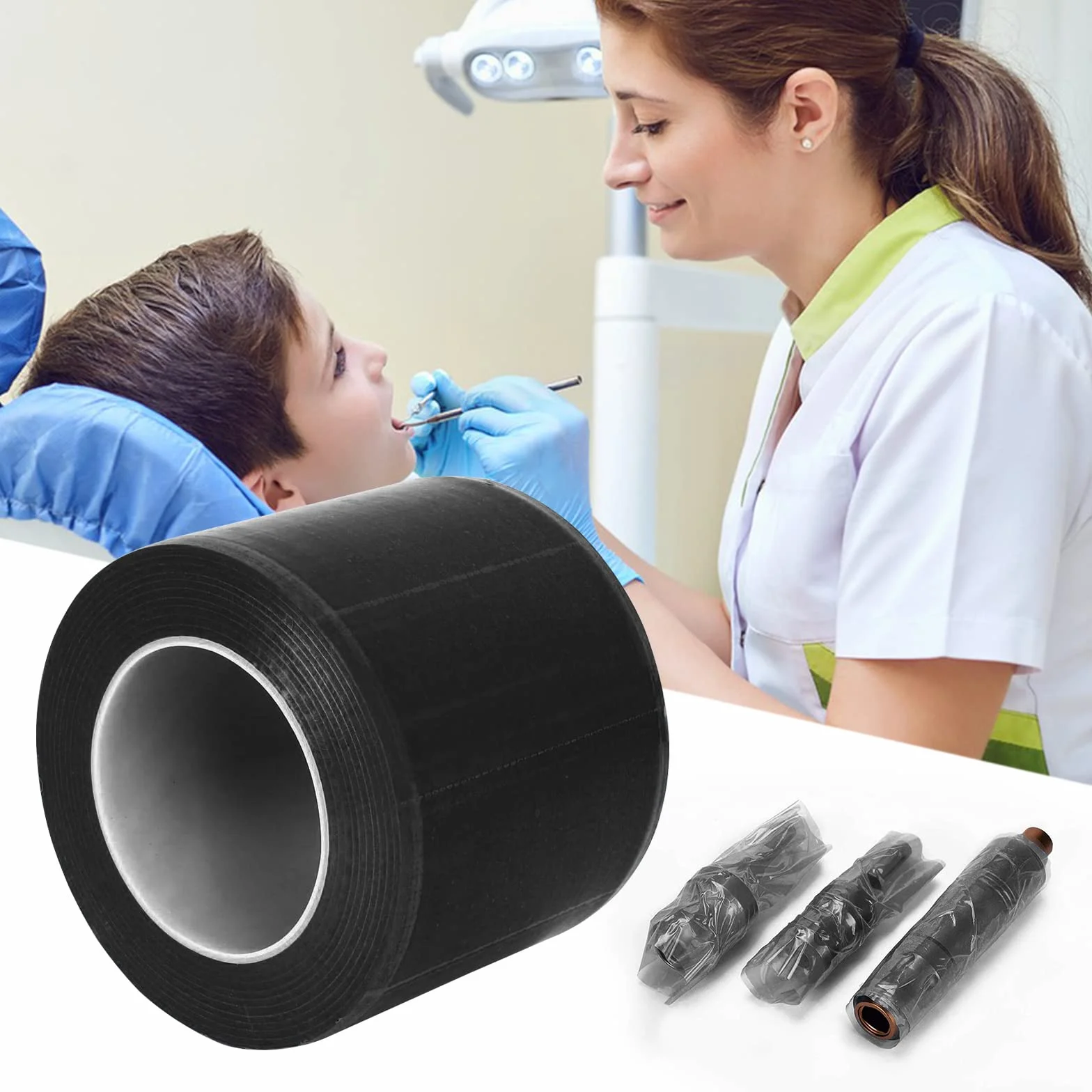 Película de barrera, lámina de barrera de tatuaje desechable, película adhesiva impermeable, película adhesiva para materiales dentales, accesorios para tatuajes, 1200 hojas/rollo de lámina (negro)