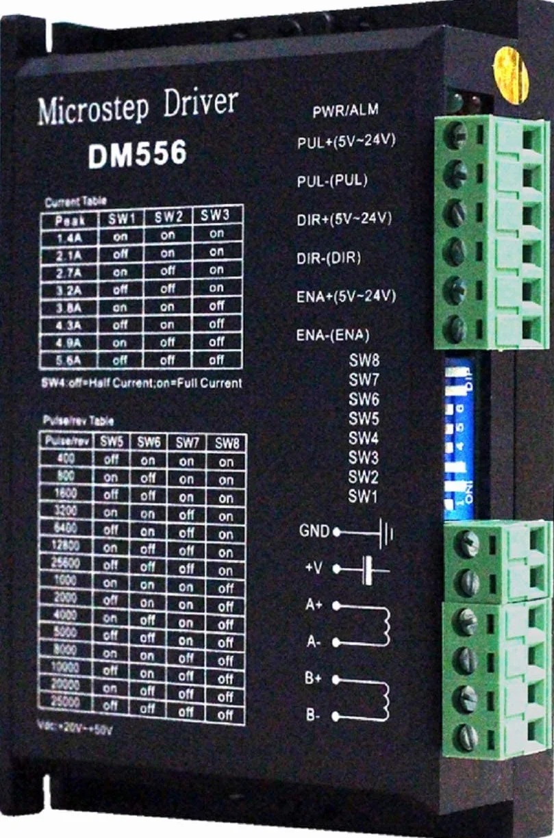 CNC Controlador de motor paso a paso digital DM556 Controlador de motor paso a paso de 2 fases 20-50V DC Max 5.6A 128 División para motor paso a paso Nema 23, 24 y Nema 34