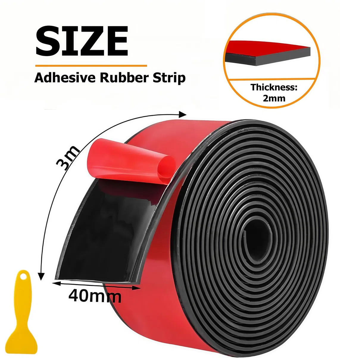 Tiras de goma autoadhesivas, alfombrilla de goma de neopreno, junta de placa de goma, perfil de goma maciza para juntas, protección de suelos, protección contra vibraciones, bricolaje (2 mm x 40 mm x