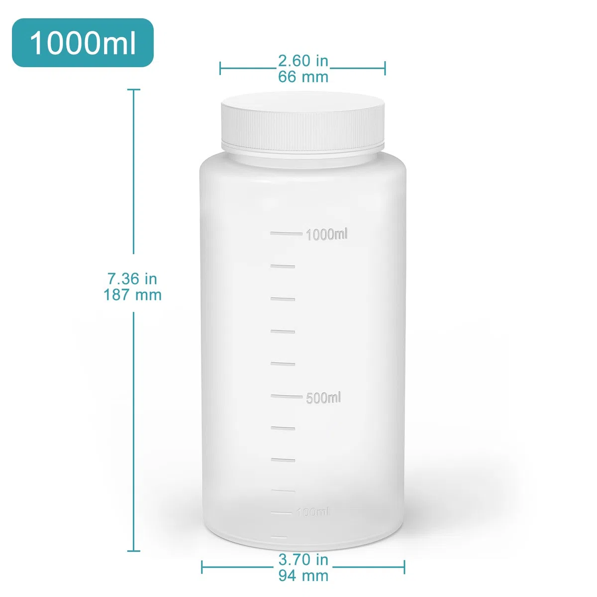 stonylab Botella de Reactivos de Boca Ancha, Tapón de Rosca HDPE, Suministro de Laboratorio, Paquete de 2, Capacidad de 1000 ml, Resistente y Duradera Frente a Productos Químicos