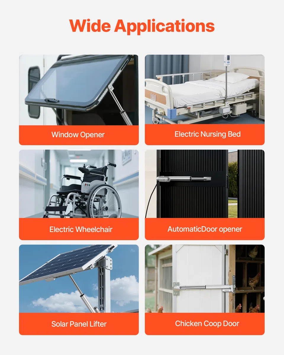 VEVOR Actuador Lineal de 12 V, Motor Lineal Impermeable IP65 de 203,2 mm, 3000 N, 5 mm/s, con Soportes de Montaje para Seguidores Solares, Maquinaria Industrial y Abridores de Puertas, Plata
