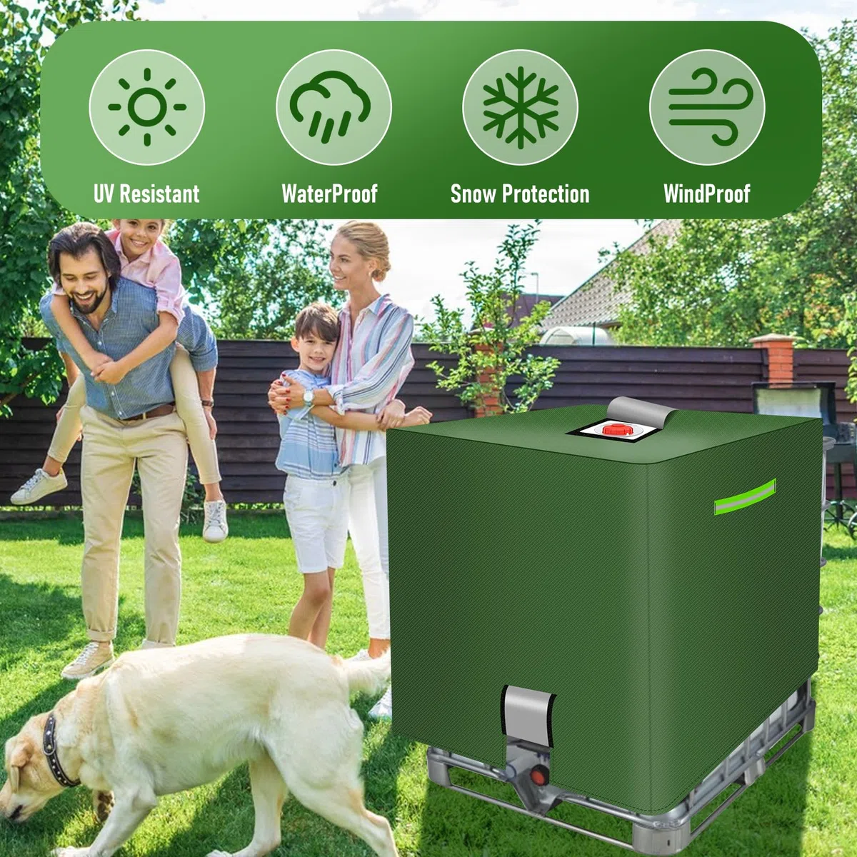 MaxAwe Cubierta para depósito de agua IBC de 1000 L, con cierre de velcro y tiras reflectantes, 420D, impermeable, cubierta protectora IBC, color verde