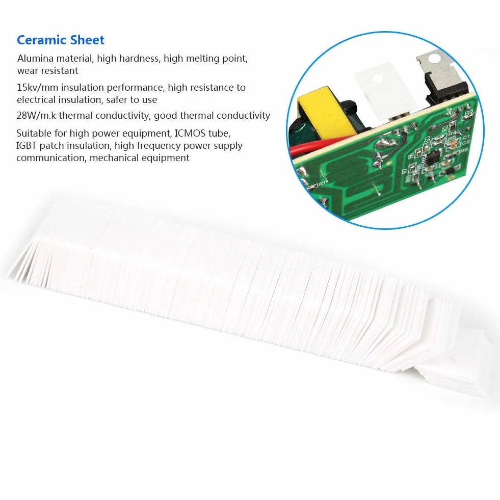 ViaGasaFamido 100 Unidades To-220 14X20X1 Mm Alúmina Cerámica Aislante Eléctrico Alta Resistencia Transistor Mos Igbt Disipador de Calor con Orificio 3,2 Mm Enfriamiento Eficiente