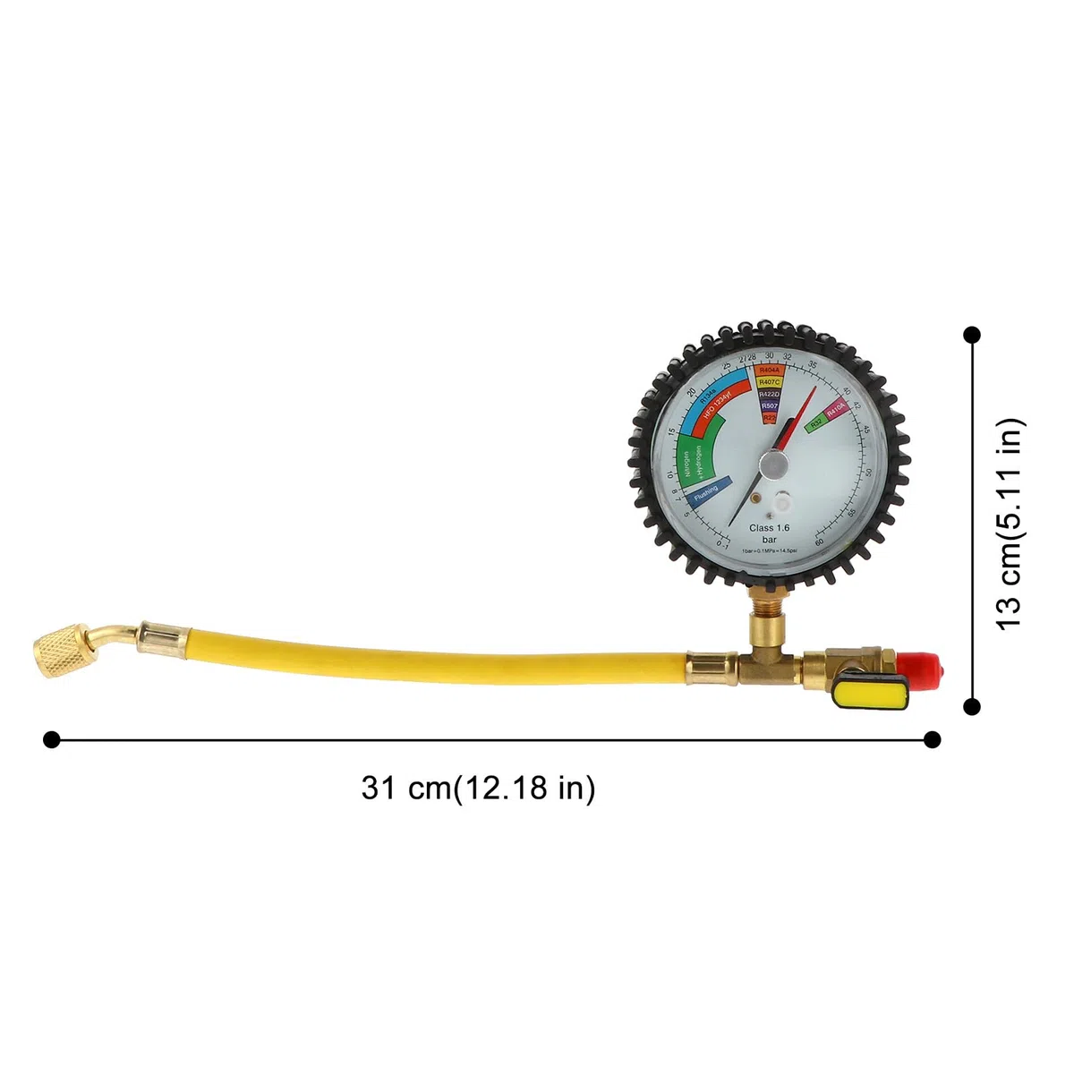 Ciieeo Medidor de Presión de Nitrógeno para Aire Acondicionado y Refrigeración Válvula Esférica de Latón y Pantalla Grande para Pruebas de Presión en Coches