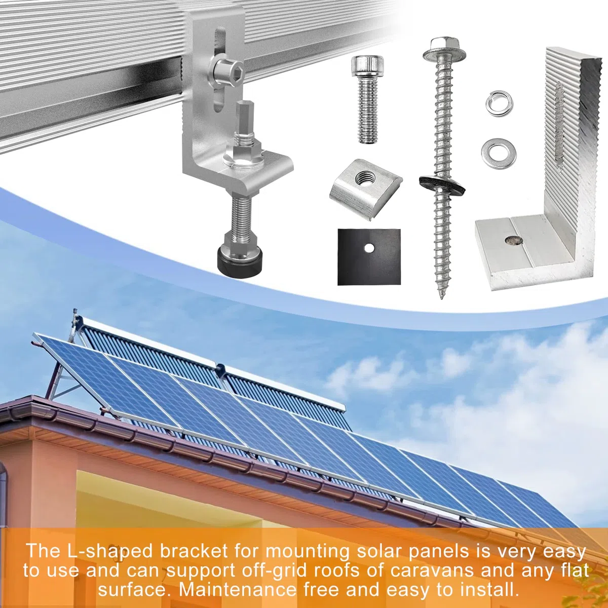 10 Piezas Juego Soporte Placas Solares, Aluminio Soportes de Montaje de Paneles Solares en Forma de L, con Tornillos, para Sistemas Solares en el Techo, Soportes Fotovoltaicos