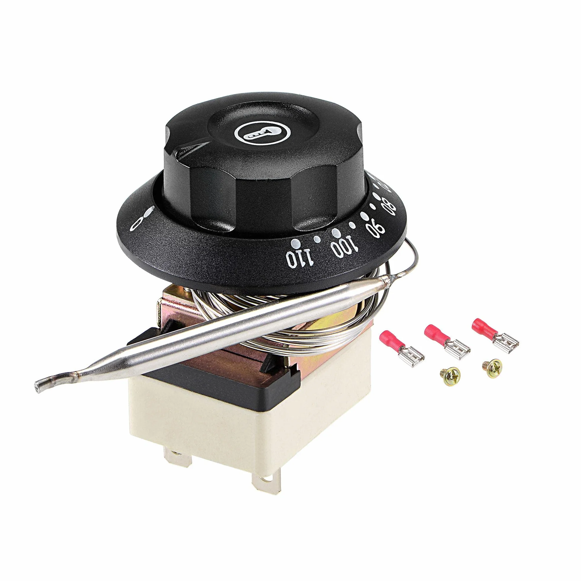 sourcing map 1NO 1NC 250V 16A 30-110C Temperatura Control Interruptor Capilar Termostato para Horno Refrigerador Calentador 2m con 2 Tornillos y 3 Engarzados Terminales