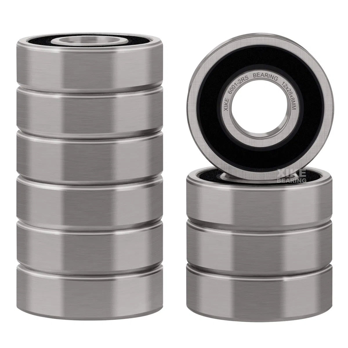 XiKe 6001-2RS Rodamiento de bolas 12x28x8mm - Sellado Doble de Goma, Acero Cromado, Prelubricado - 10 pzas.