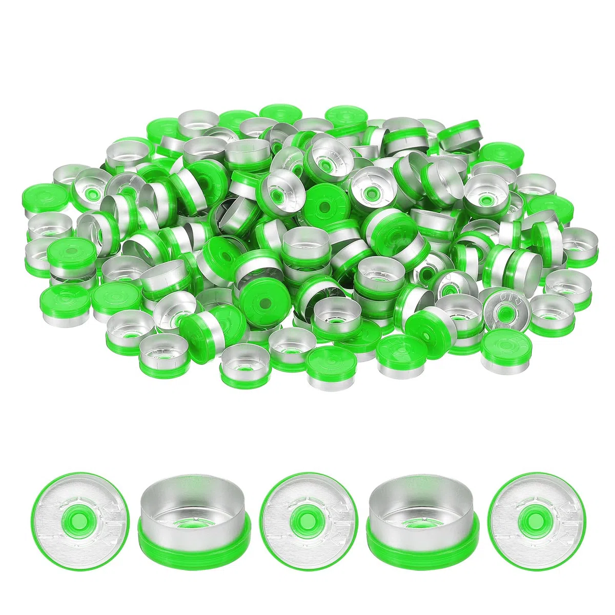 PATIKIL Tapas 20 Mm Apertura Rápida, 200 Pcs Tapas Apertura Rápida Sellos Apertura Rápida Sellos Para Viales Apertura Rápida Tapas Plástico Y Aluminio Para Viales Vidrio Laboratorio, Verde