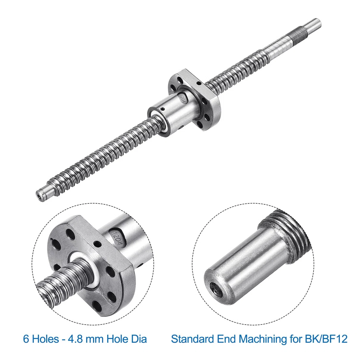 QUARKZMAN Husillo de bolas SFU1204 (Diámetro 12mm, Paso 4mm, Longitud 250mm) con Tuerca de Husillo de Bolas Kit de Husillo de Bolas Anti Juego para Mecanizado de Extremo Estándar