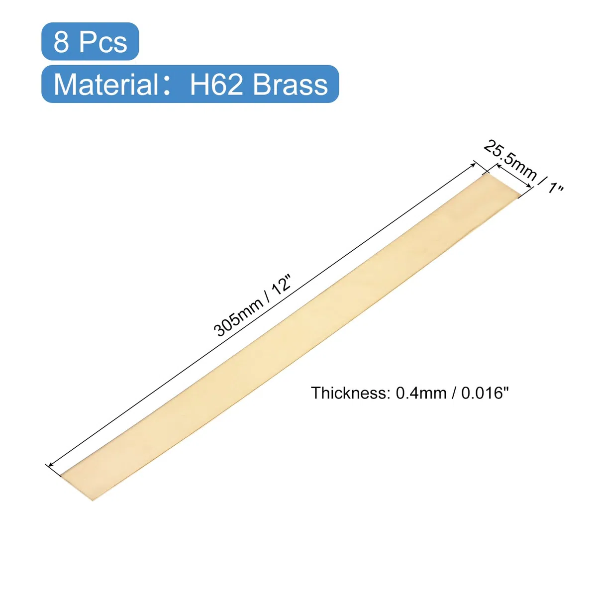QUARKZMAN 8 Pcs Barras Planas Latón H62, 0.02"x1"x12" Barras Macizas Metal Cuadrado Para Fabricación Cuchillos Manualidades DIY Decoración Arquitectónica Industria Conductividad Térmica