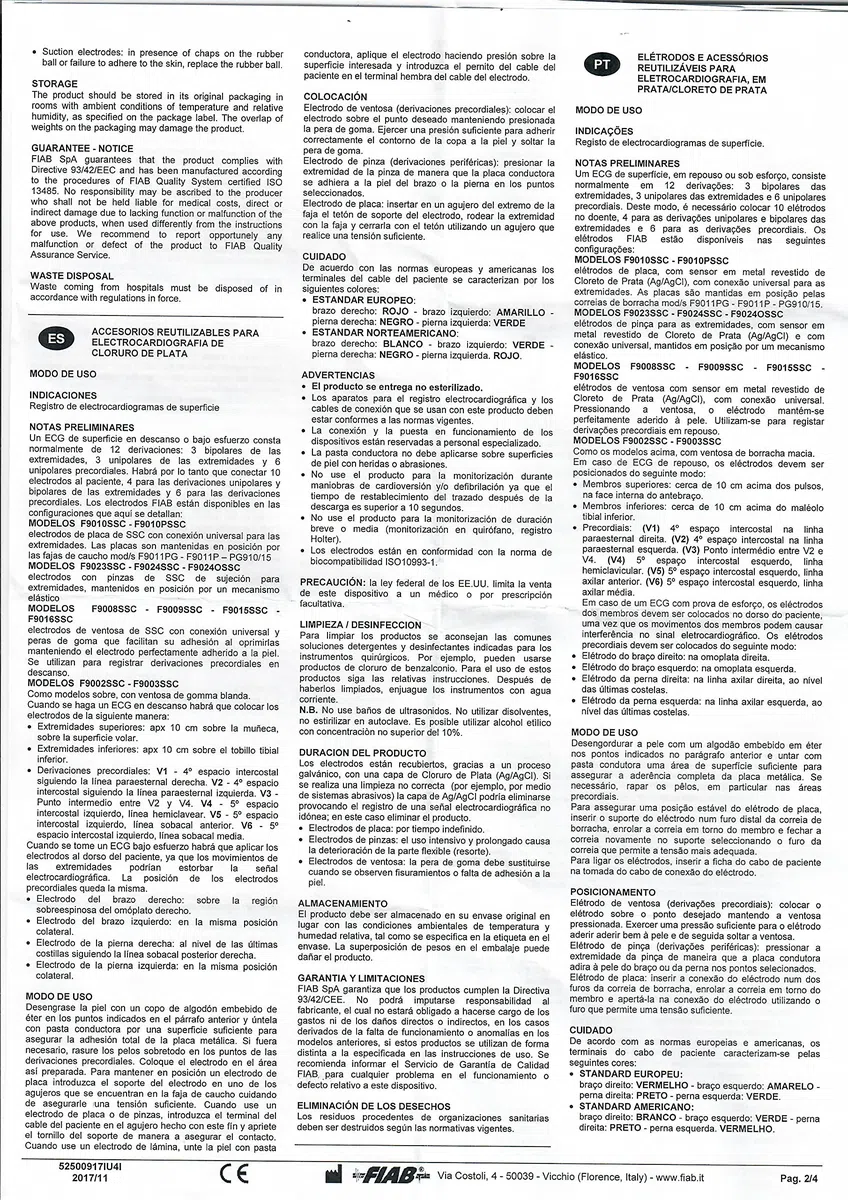 Fiab F9024SSC - Electrodo periférico de pinza para ECG, adulto, juego de 4 unidades