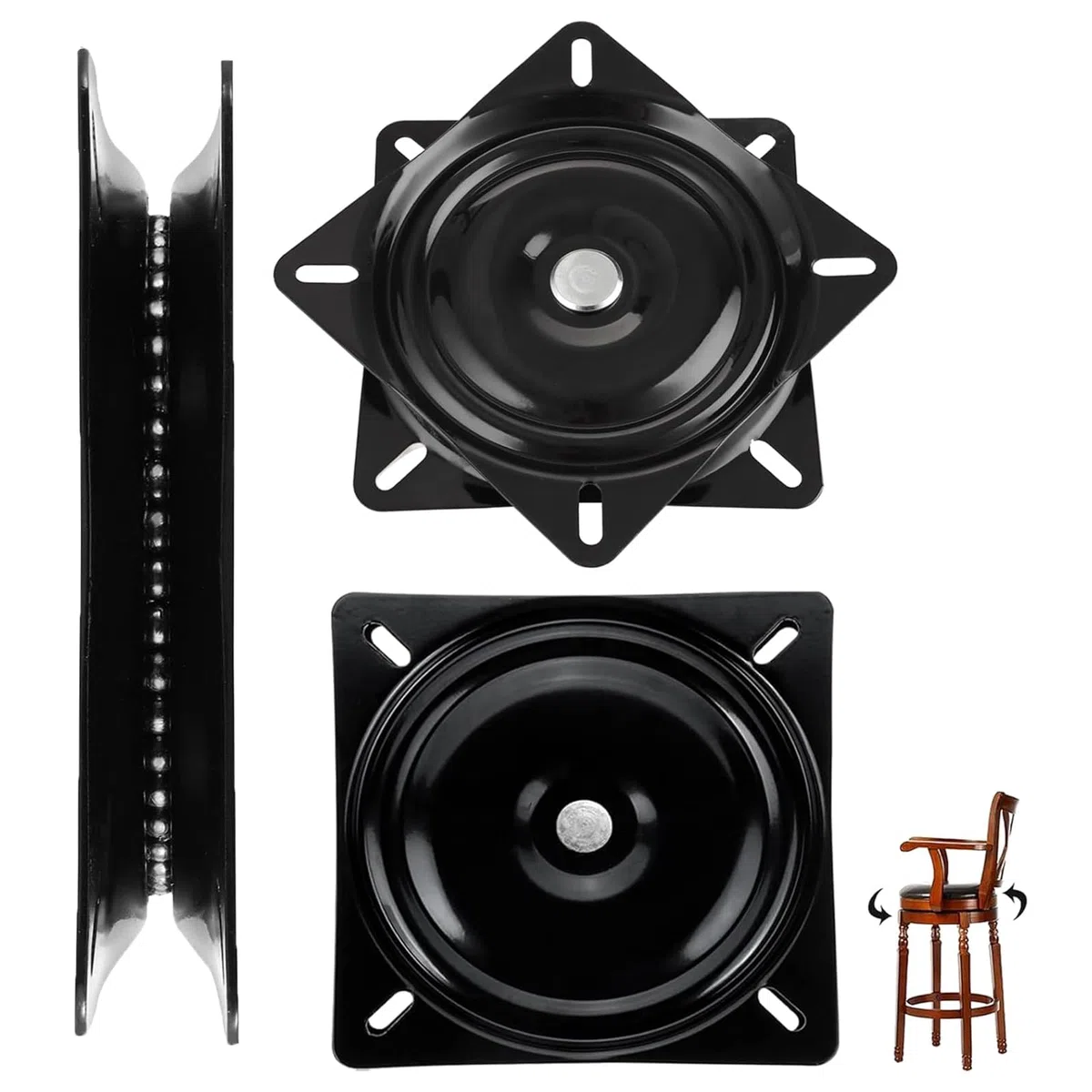AKOLAFE 2 unidades de herrajes giratorios para cargas pesadas 360, rodamientos giratorios, carga pesada, 200 kg, 6 pulgadas/153 mm, placa giratoria de acero inoxidable de 360 grados, color negro