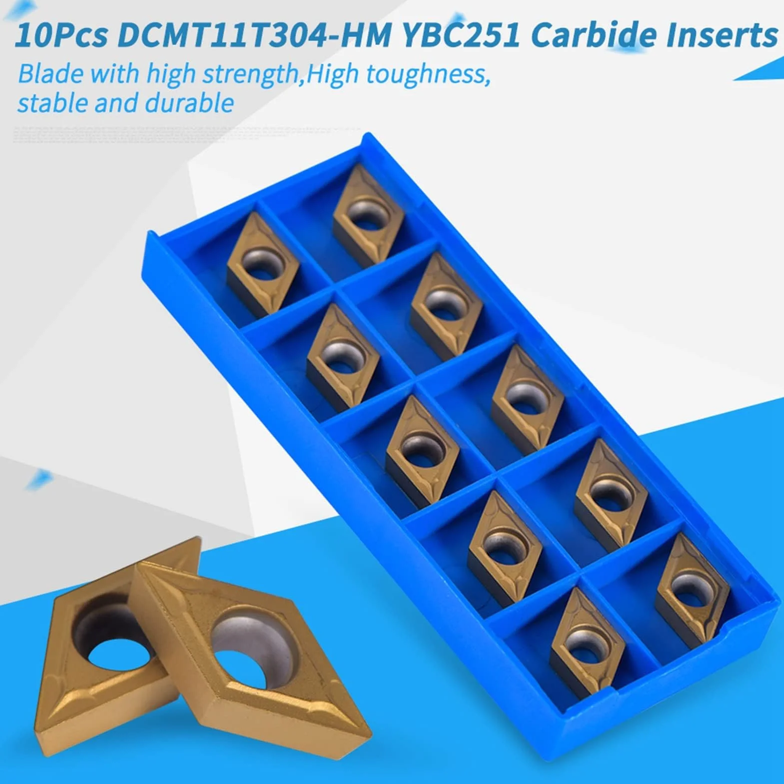 Insertos de Puntas de Carburo CNC 10 Uds. Cortador de Cuchillas DCMT11T304-HM YBC251 Soporte de Herramientas de Torneado de Madera Inserto de Repuesto con Caja