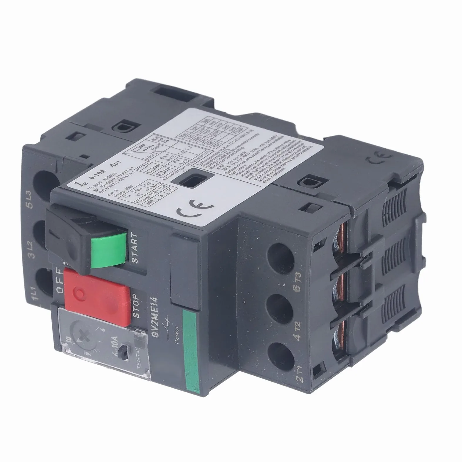 Disyuntor de Motor AC690V con Protección contra Sobrecarga Magnética Térmica Botón de Arranque de Motor Manual para Protección de Arranque del Motor (GV2-ME14 6-10A)
