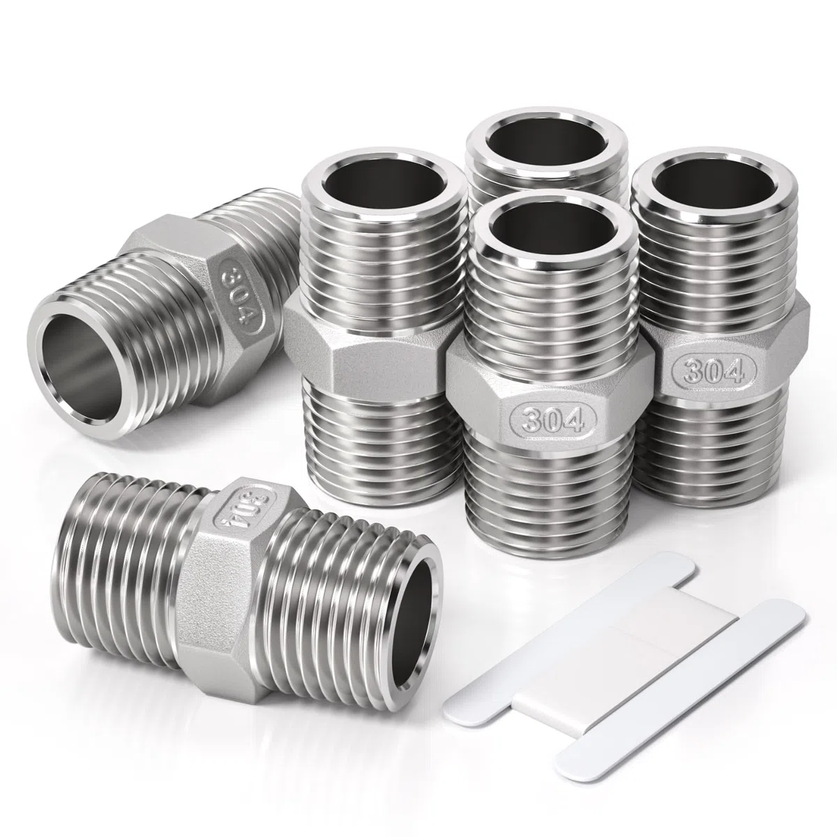 Bwintech 6 piezas de rosca macho de 1/2 pulgada a macho de 1/2 pulgada BSP rosca de acero inoxidable 304 hexagonal para conversión de conexión de tuberías