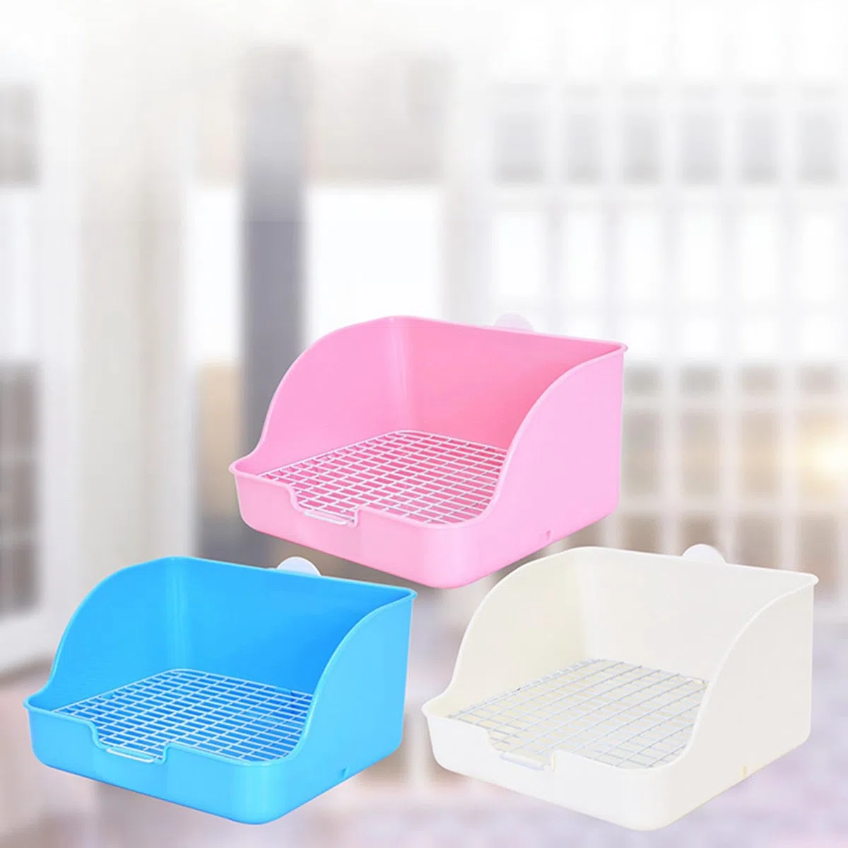 Caja de Arena para Conejos, Bandeja para Orinal, Jaula para Ropa de Cama, Caja para Orinal, Esquina de Entrenamiento para Orinal de Conejo para, Blanco