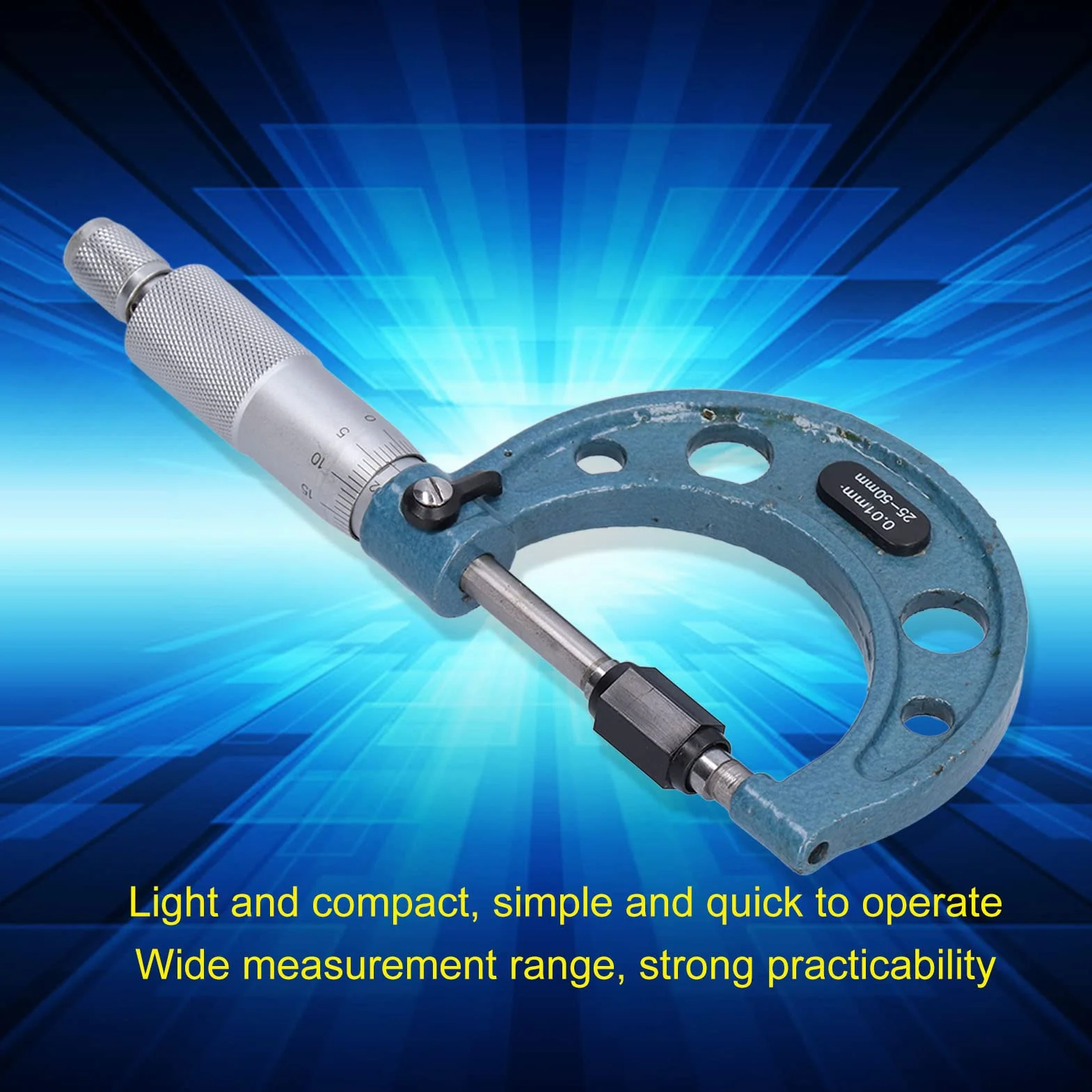 Micrómetro Exterior, Medidor de Espesor Micrométrico Exterior de Acero Inoxidable de Alta Precisión con Llave de 0,01 Mm, Herramienta Micrométrica Externa para una Medición