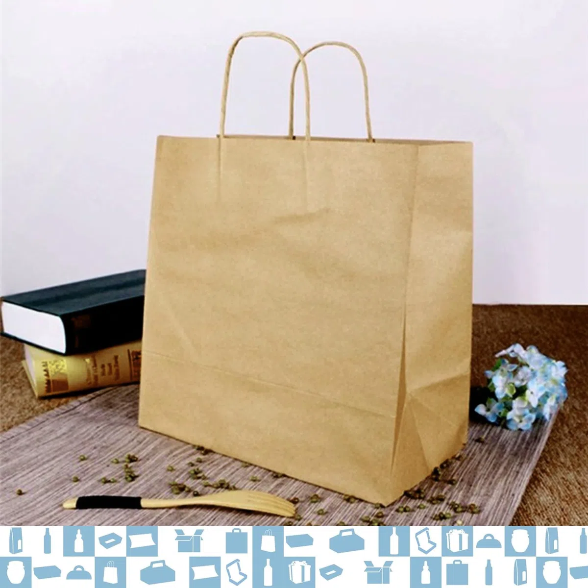 50 bolsas de papel Kraft con asas | bolsa Take Away: bolsa de comida para llevar | bolsa de regalo para Navidad (28 x 16 x 32 cm)