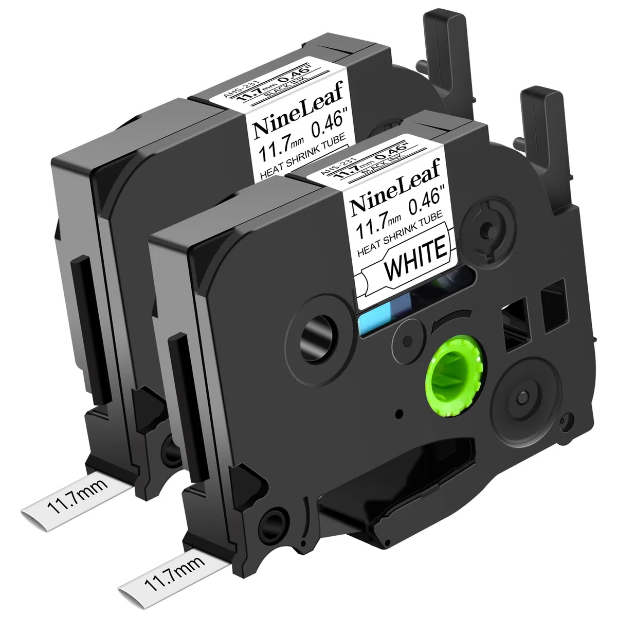 Nineleaf Cinta adhesiva termorretráctil de 12 mm, color negro sobre blanco, compatible con Brother P-Touch HSe-231, HSe231, HS231, HS-231, 11.7 mm, PT-E500, PT-E550W PT-P750WVP (2 unidades)