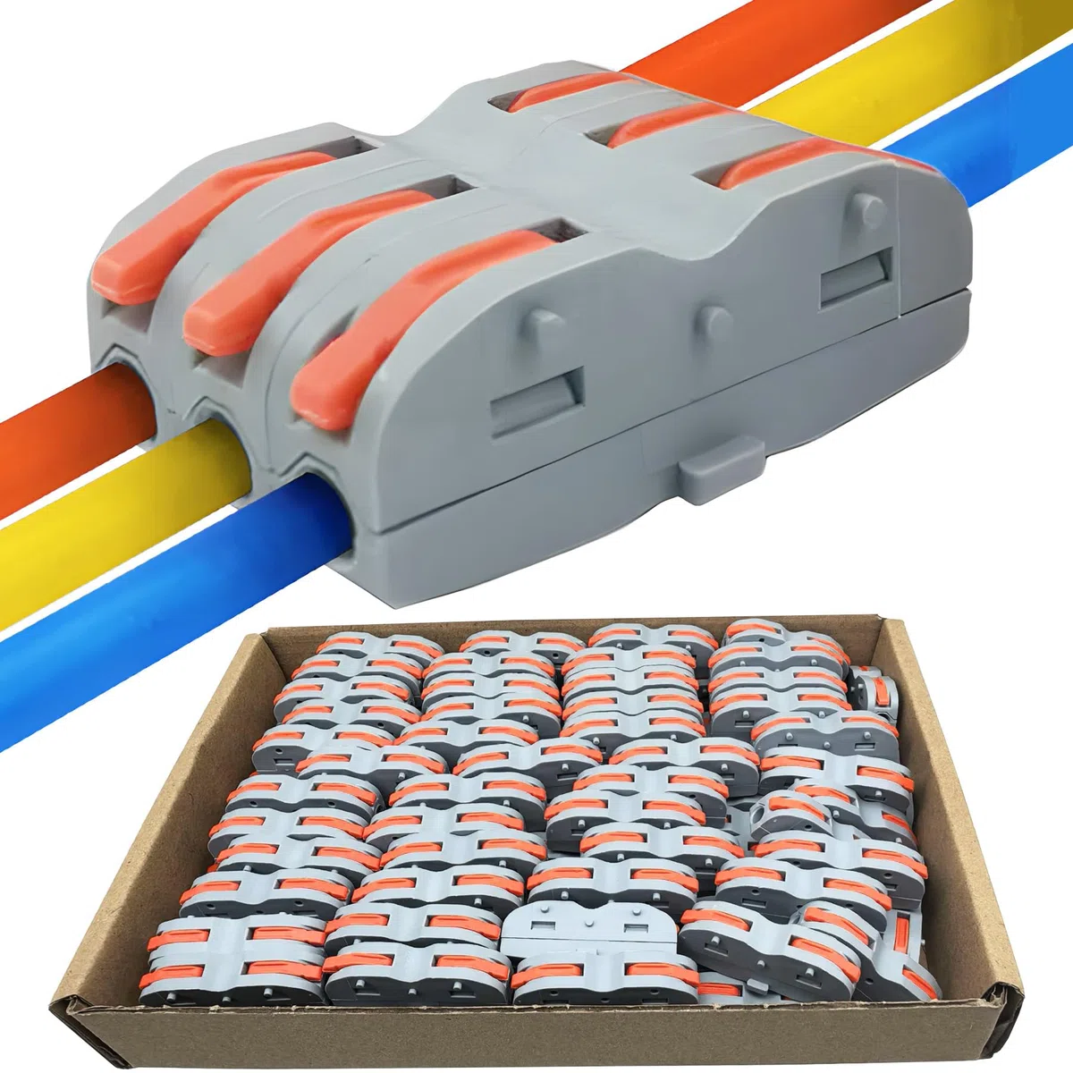 Terminales de Cable Rápido Empalmables CESFONJER 1to1 Empalmables-Conectores Compactos de Tuerca de Palanca para Cableado Seguro 0.1-2.5mm2 / 28-12 AWG 100 piezas