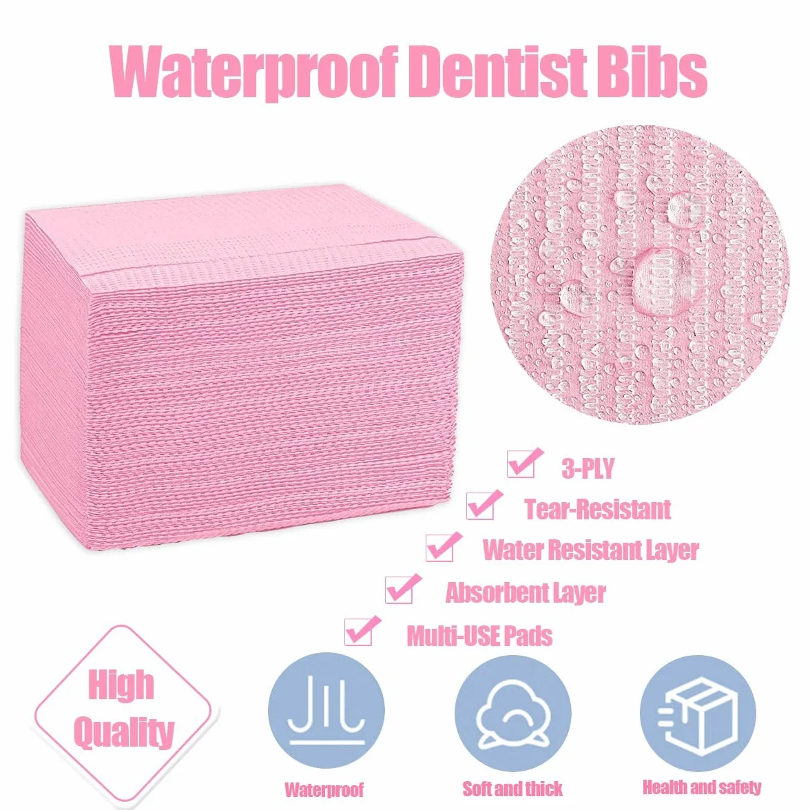 60 baberos dentales desechables para el paciente, 13 x 18 pulgadas, 3 capas impermeables piercing de papel tatuaje servilleta de papel para clínica dental, estación de tatuaje y salón (rosa)