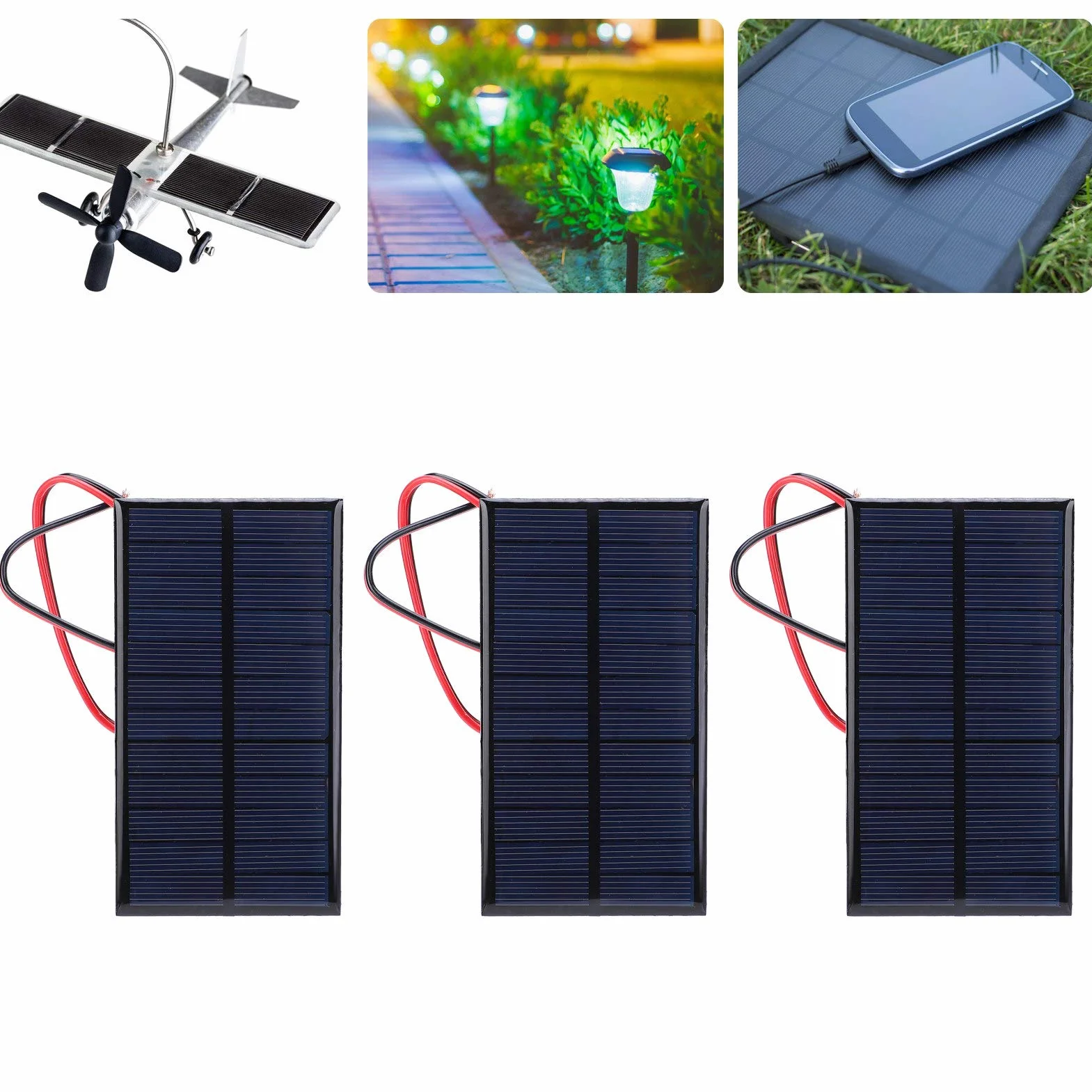 Módulo de Energía de Celda de Panel Solar de 3 Piezas 6 V 1 W, Panel Solar de Silicio Policristalino con Cable de 30 Cm para Luz Solar, Proyectos Científicos