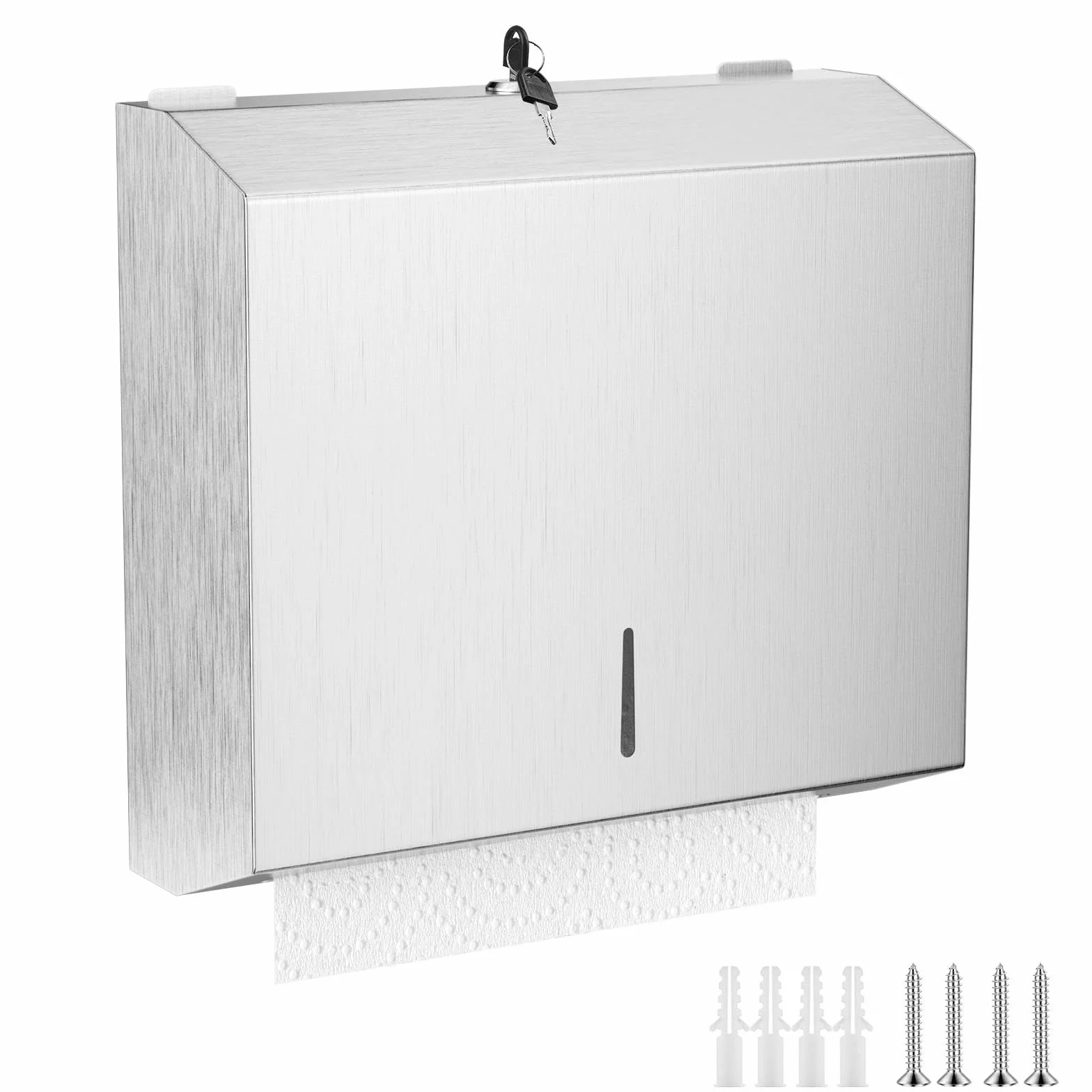 Dispensador Papel Secamanos en Pared, Dispensador de Toallas de Acero Inoxidable con Cerradura, Dispensadores de Papel Higiénico para Oficinas, Hoteles y Restaurantes(Plata)